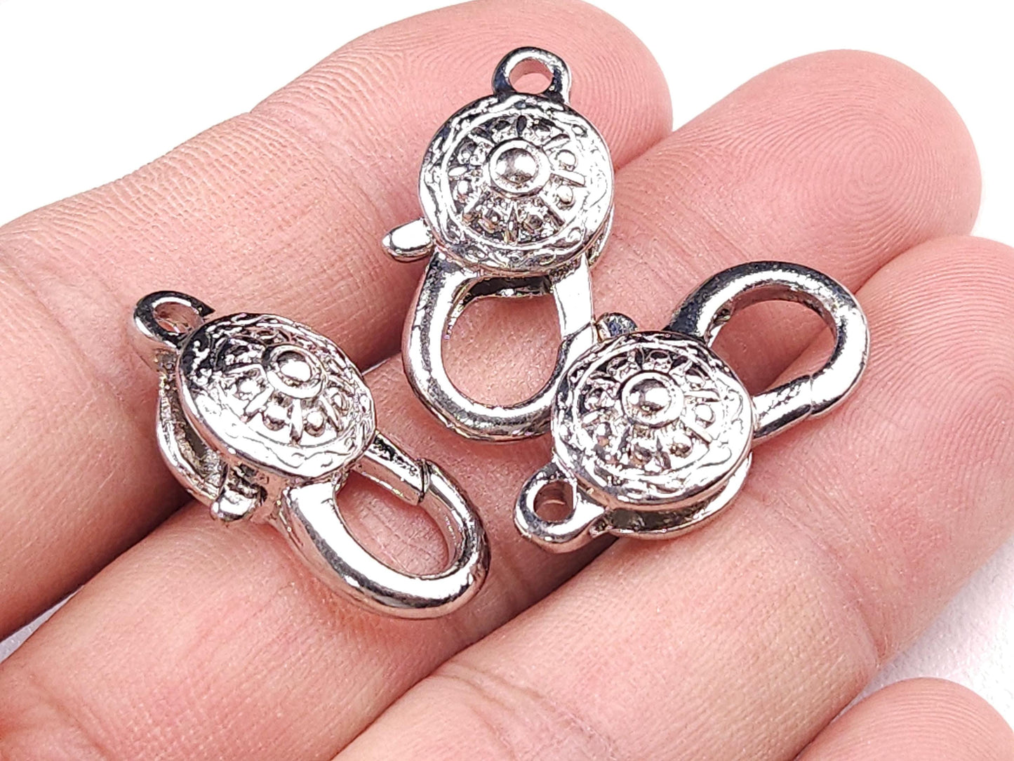 Floral Rhodium Silver Lobster Clasp, Jewelry Making