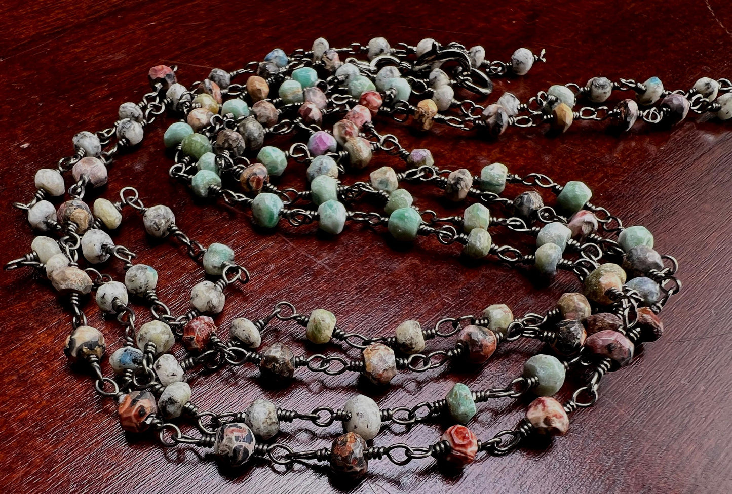 Natural African Turquoise Silver Oxidized Faceted Natural Precious Gemstone rosary Chain High Quality Layer Finished Necklace