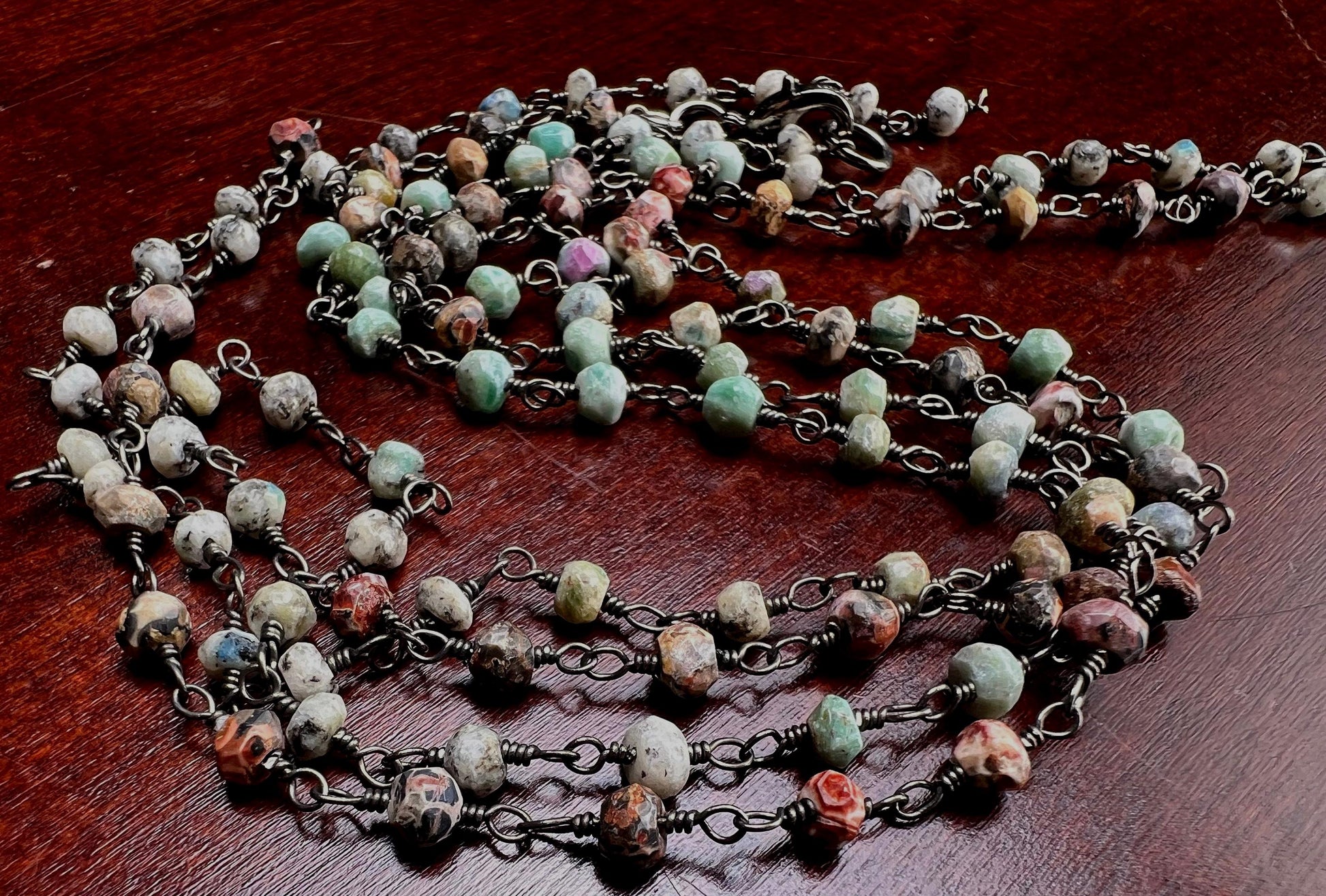 Natural African Turquoise Silver Oxidized Faceted Natural Precious Gemstone rosary Chain High Quality Layer Finished Necklace