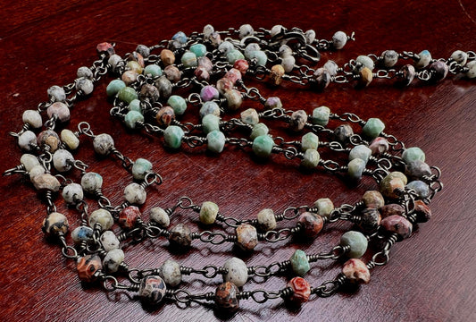 Natural African Turquoise Silver Oxidized Faceted Natural Precious Gemstone rosary Chain High Quality Layer Finished Necklace