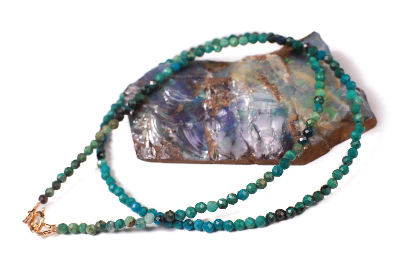 Natural Chrysocolla 2mm Faceted Round with 925 Sterling Silver, Choker Layering Elegant Necklace, Gift