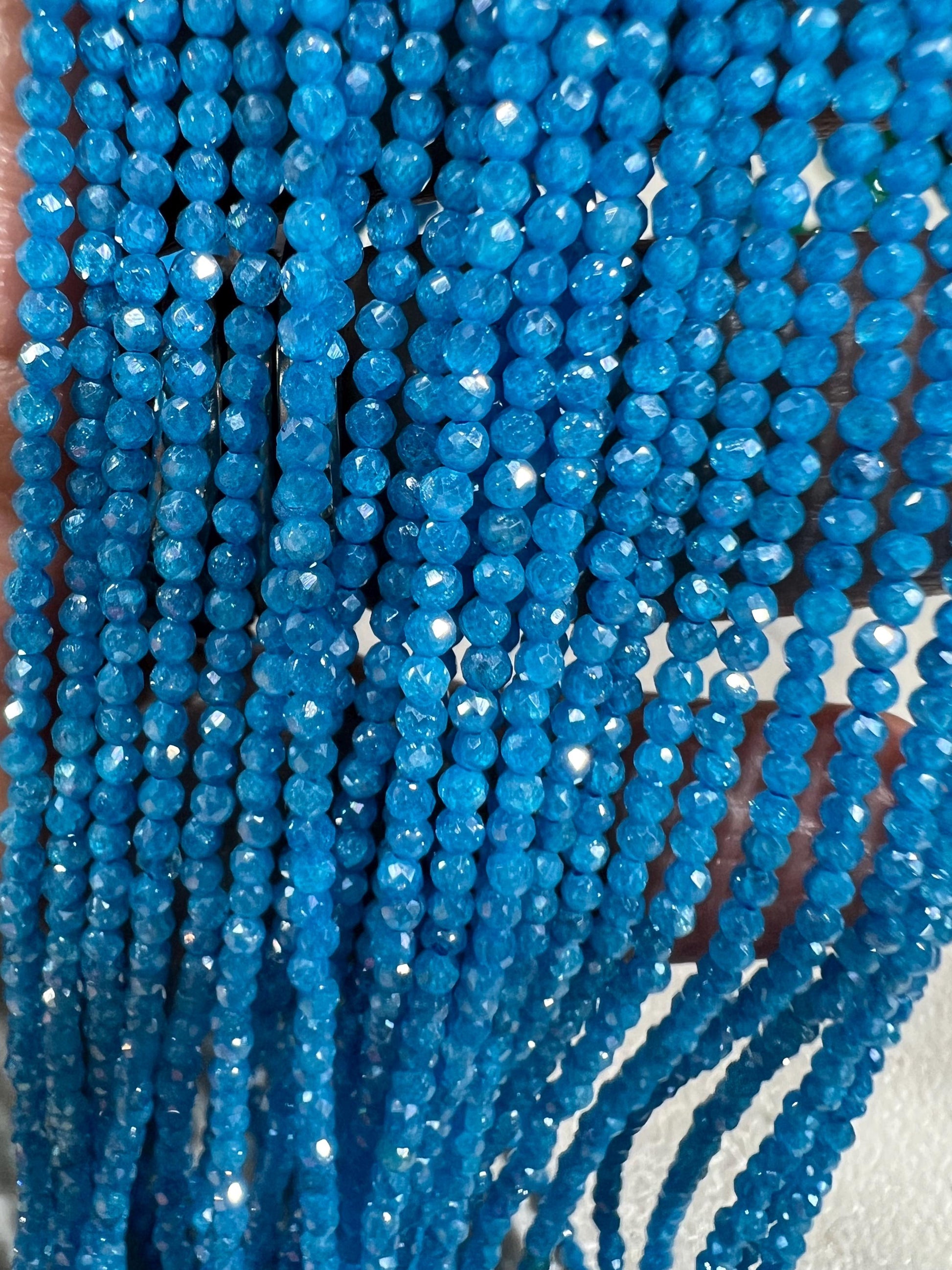 Blue Zircon Micro Faceted 2mm Round AAA quality NaturalGemstone Jewelry Making Beads Bright blue 14" Strand
