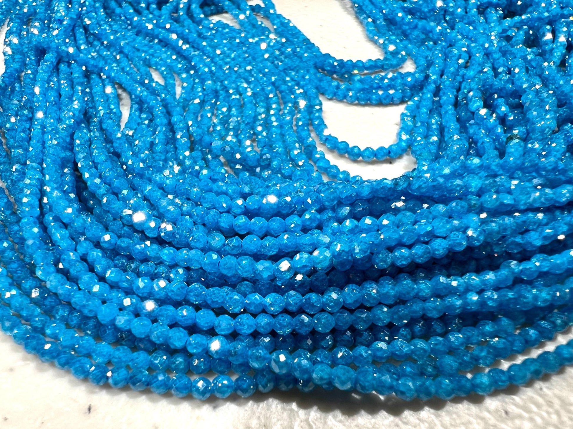 Blue Zircon Micro Faceted 2mm Round AAA quality NaturalGemstone Jewelry Making Beads Bright blue 14" Strand