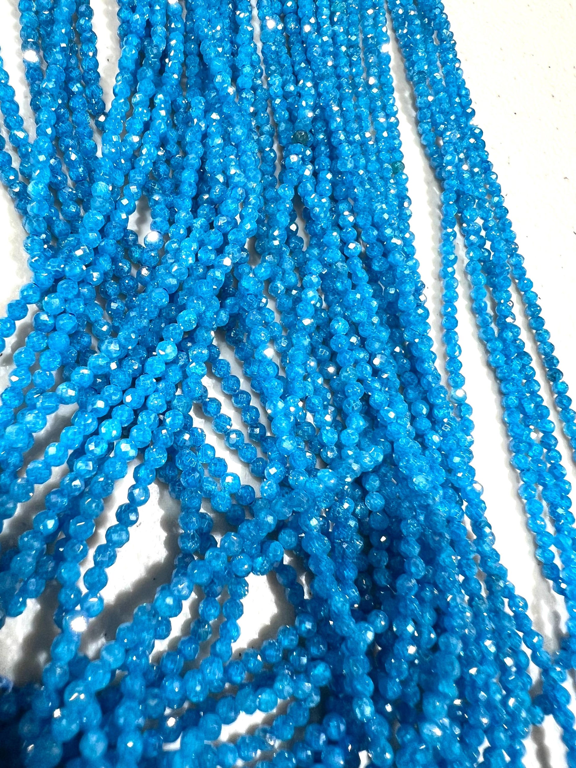 Blue Zircon Micro Faceted 2mm Round AAA quality NaturalGemstone Jewelry Making Beads Bright blue 14" Strand