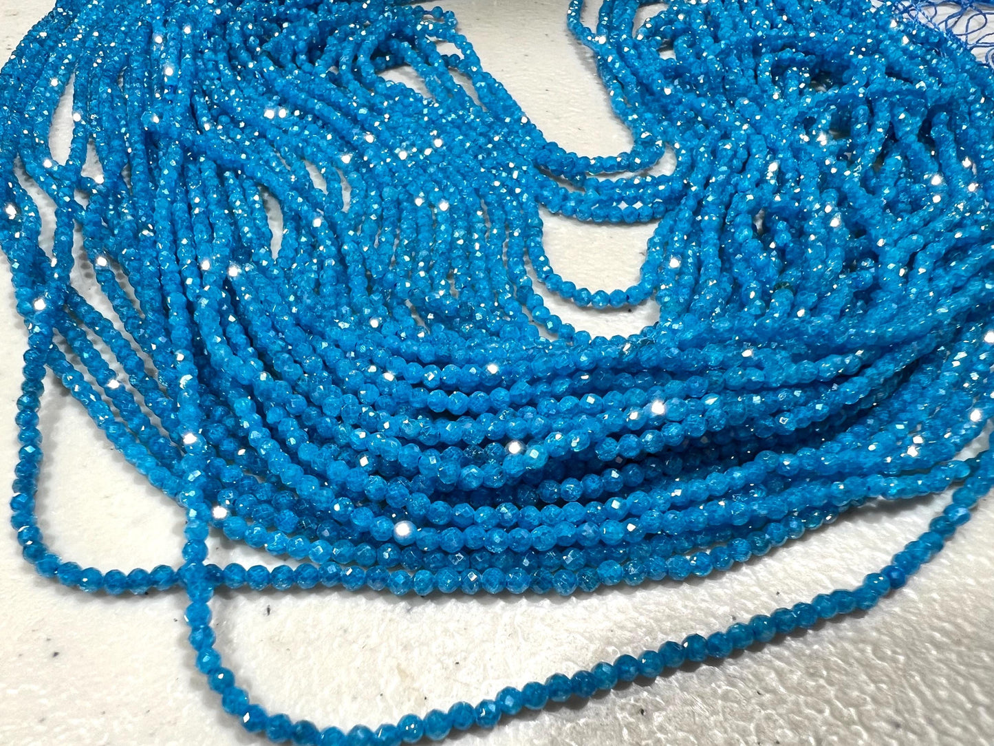 Blue Zircon Micro Faceted 2mm Round AAA quality NaturalGemstone Jewelry Making Beads Bright blue 14" Strand