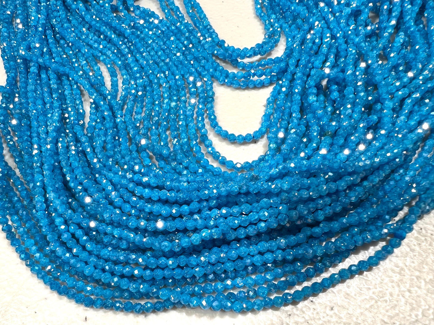 Blue Zircon Micro Faceted 2mm Round AAA quality NaturalGemstone Jewelry Making Beads Bright blue 14" Strand