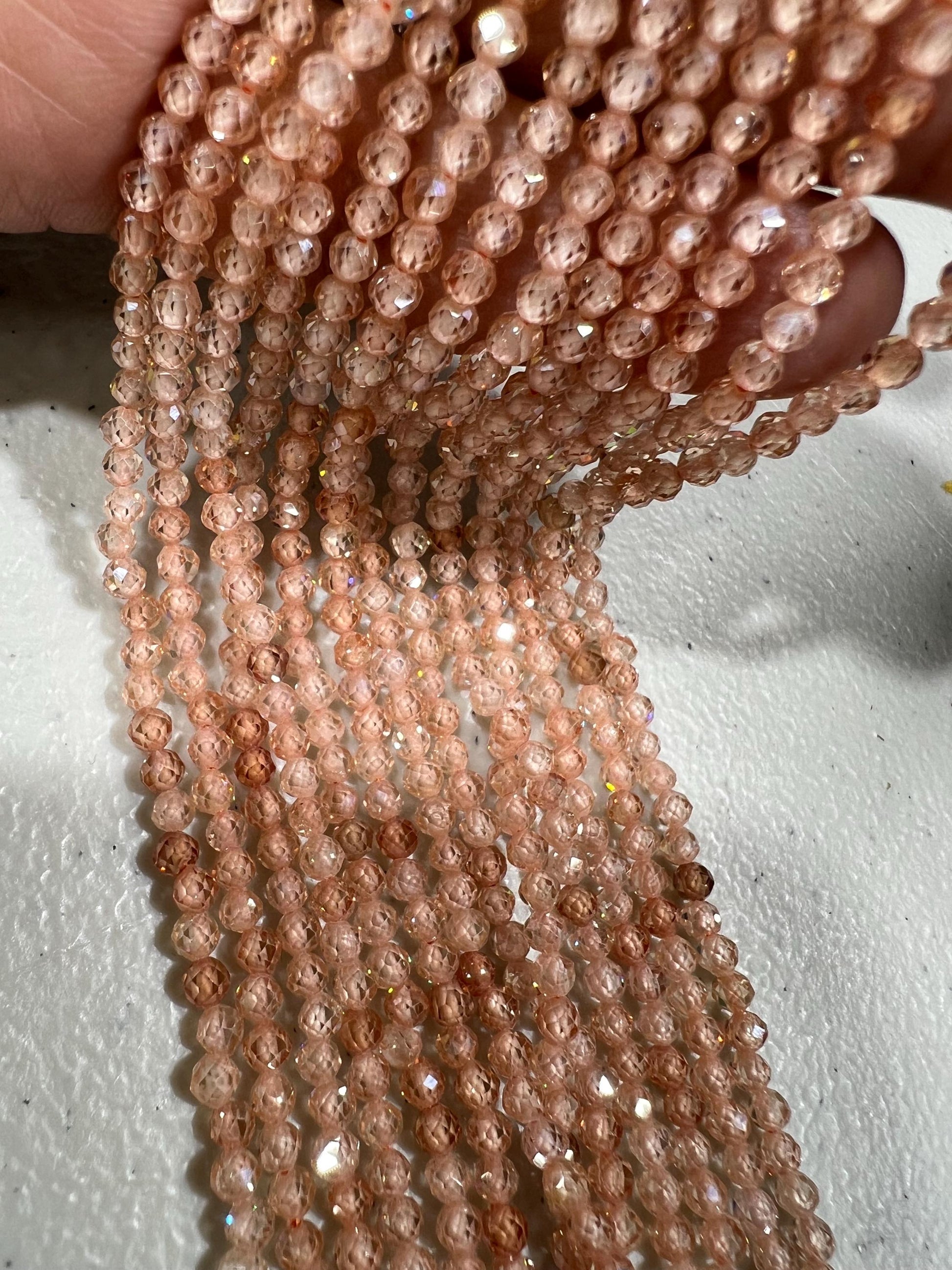 Natural Zircon champagne color Micro Faceted 3mm Round AAA quality bead Jewelry Making Beads Bright peach, beige 14" full Strand heavy wt