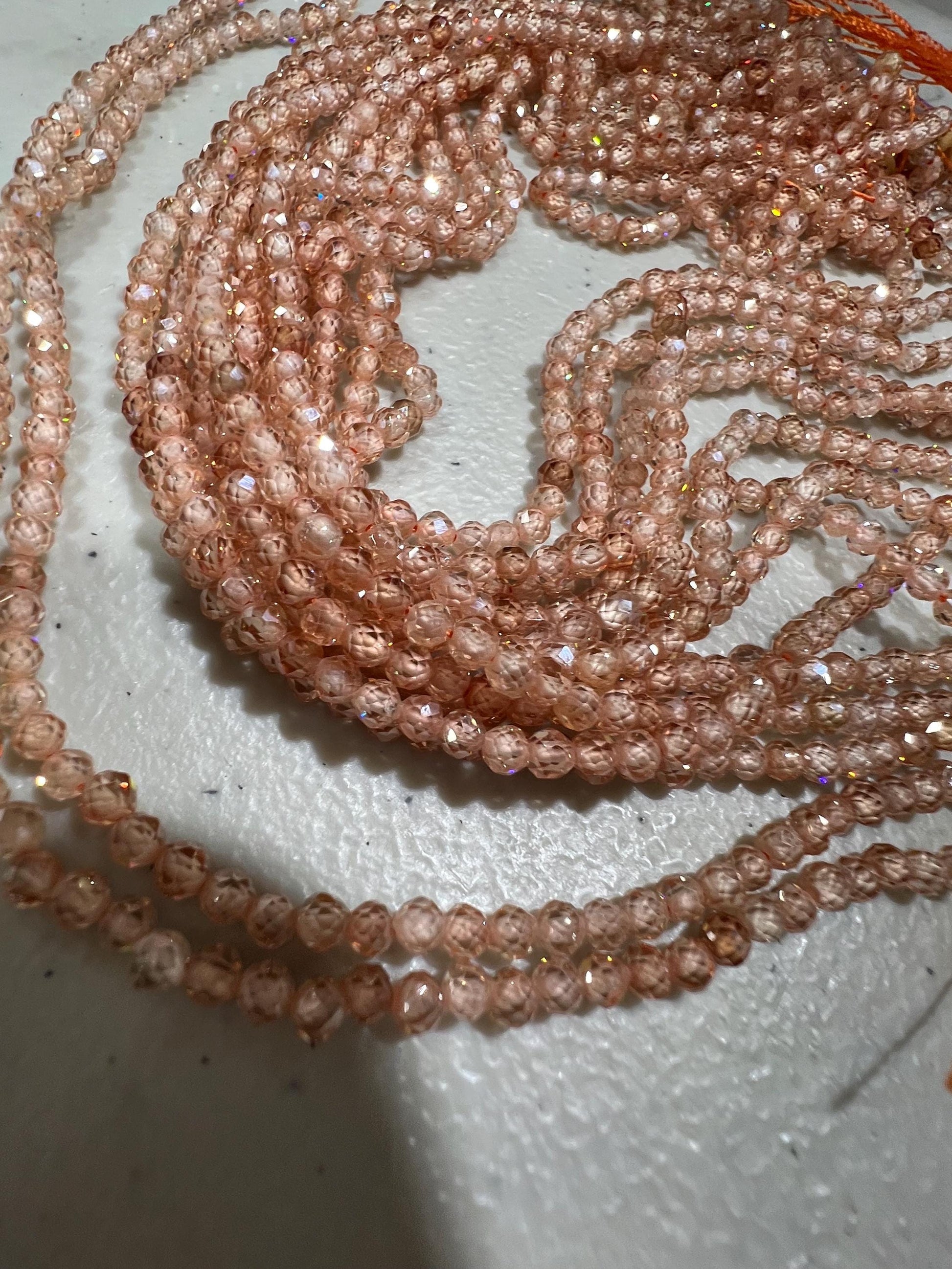 Natural Zircon champagne color Micro Faceted 3mm Round AAA quality bead Jewelry Making Beads Bright peach, beige 14" full Strand heavy wt