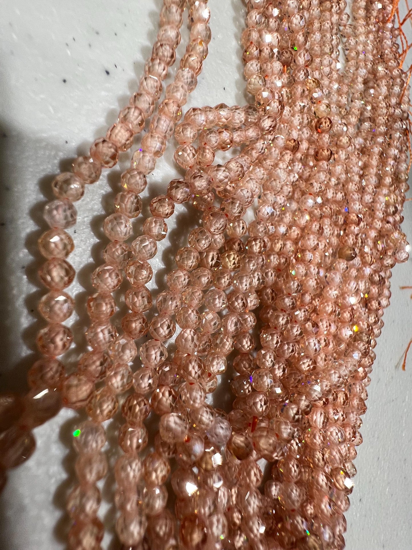 Natural Zircon champagne color Micro Faceted 3mm Round AAA quality bead Jewelry Making Beads Bright peach, beige 14" full Strand heavy wt