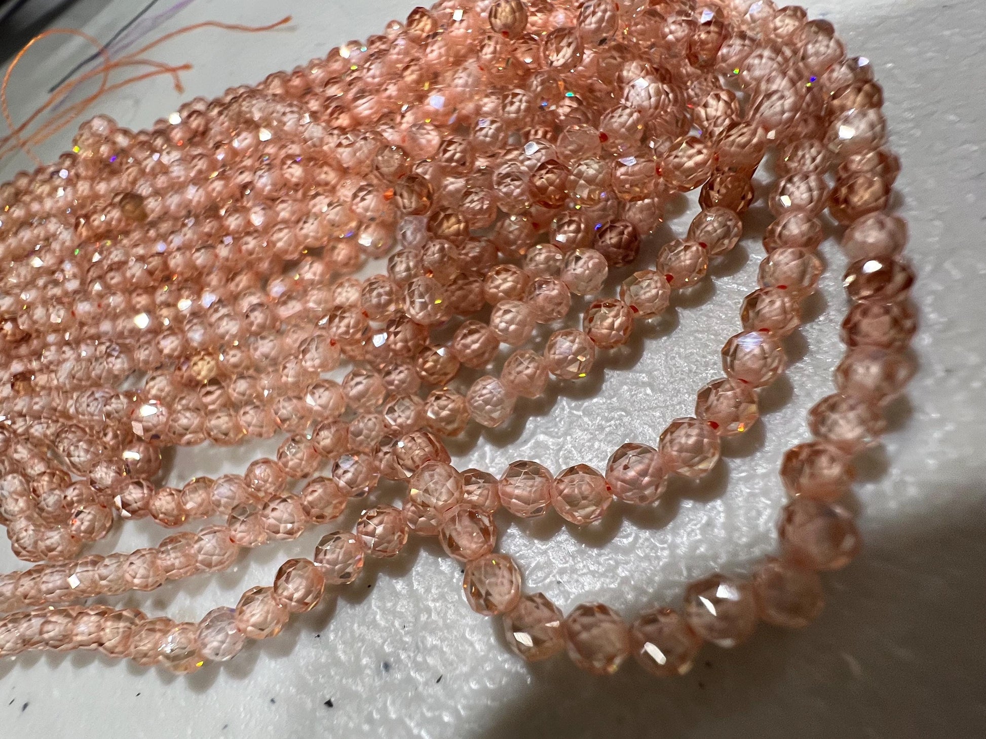 Natural Zircon champagne color Micro Faceted 3mm Round AAA quality bead Jewelry Making Beads Bright peach, beige 14" full Strand heavy wt
