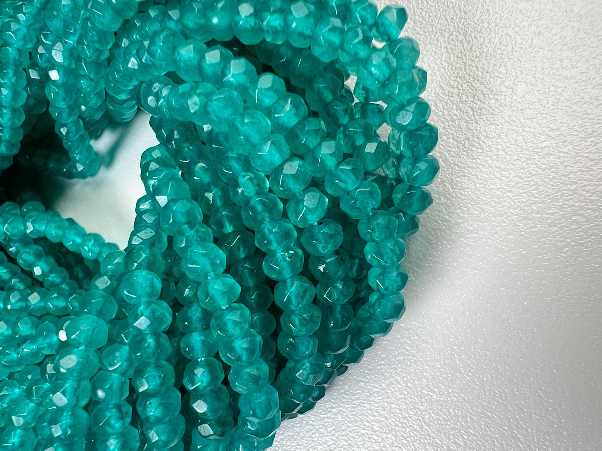 Neon Blue Apatite 4mm Faceted Roundel Beads 15” full strand for Jewelry Making Apatite Beads
