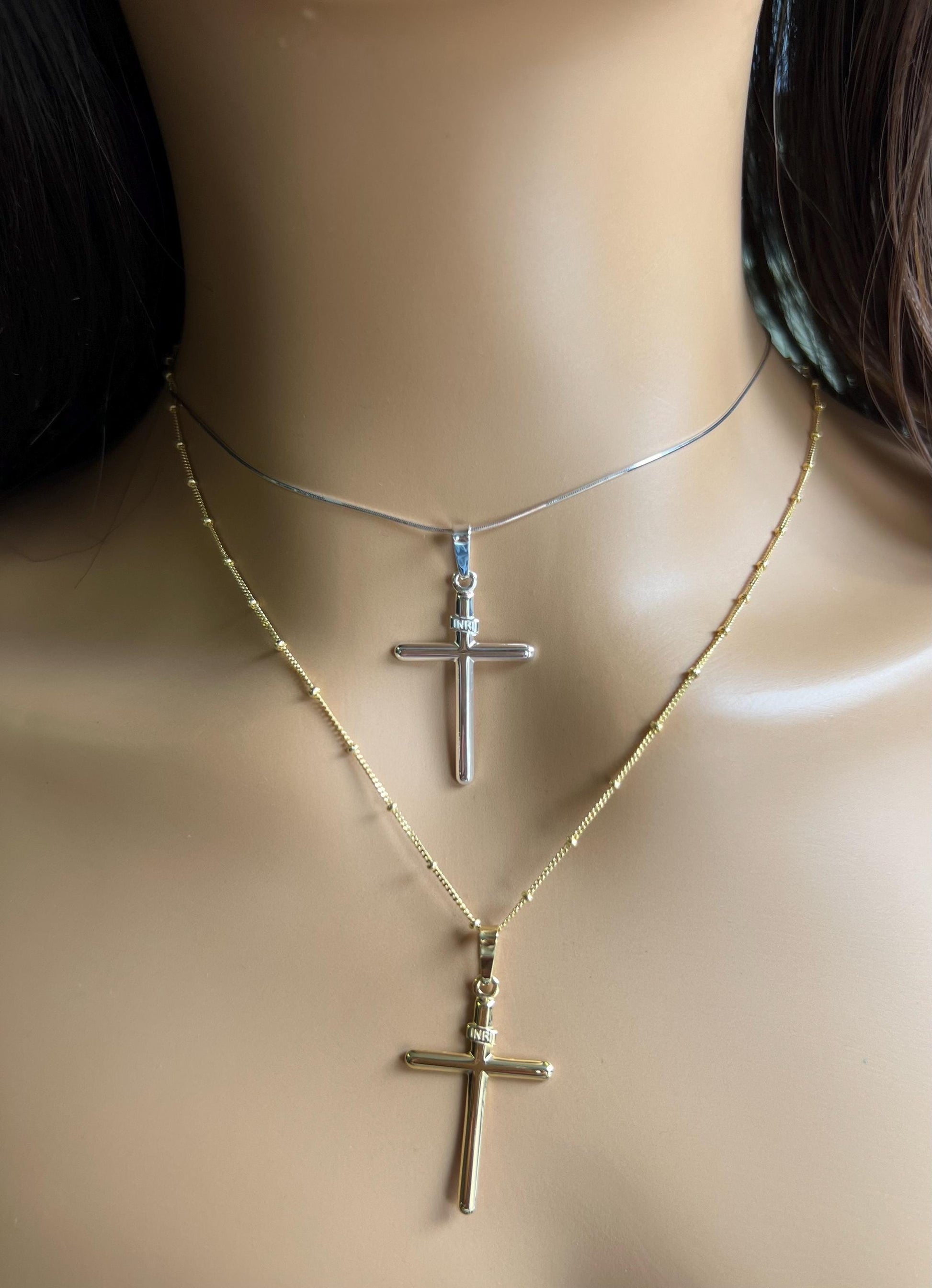 Solid 925 Sterling Silver and 18k gold vermeil Cross pendant 925 stamped High Quality Holiday Gift
