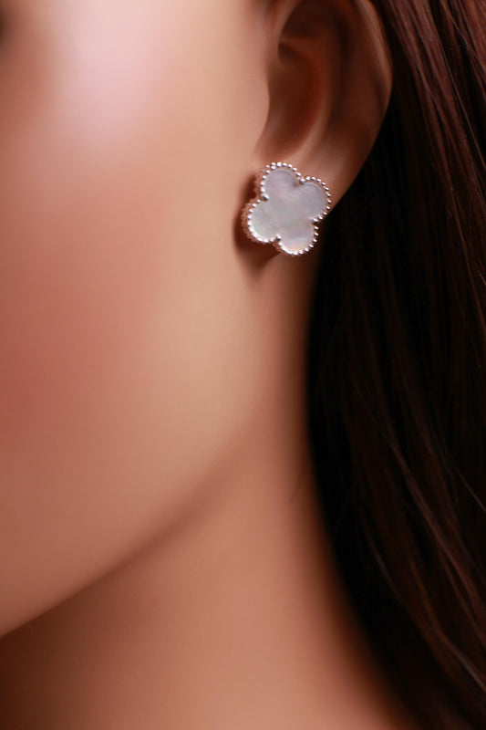 925 Sterling Silver Natural Mother of Pearl 16mm Large Flower Stud Earrings High Quality 925 Stamp Good luck