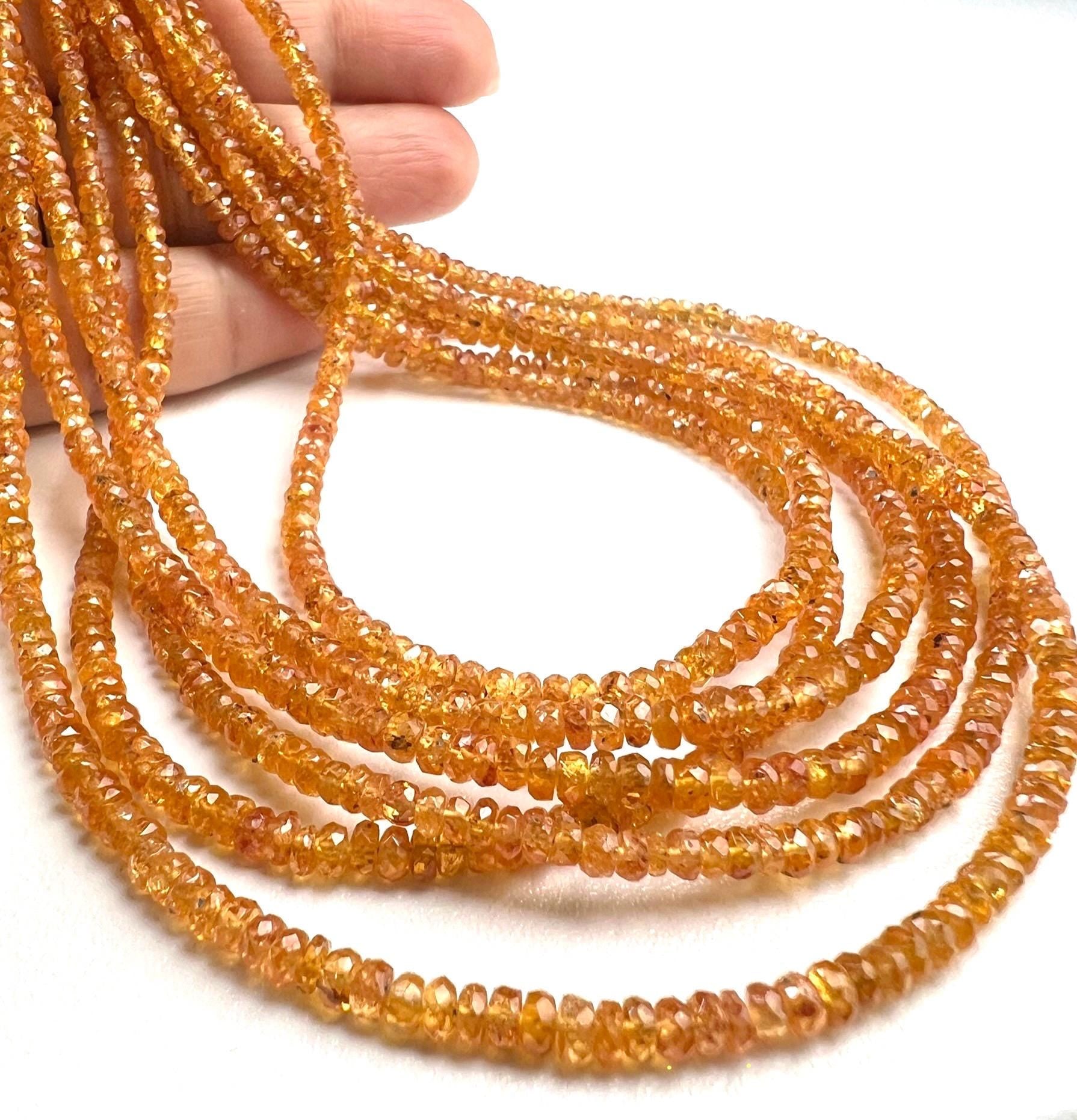 Natural Orange Sapphire Songea Sapphire 3.5mm Faceted roundel 7",14" strand jewelry making spectacular beads. Rare gemstone 14" st 50 cts