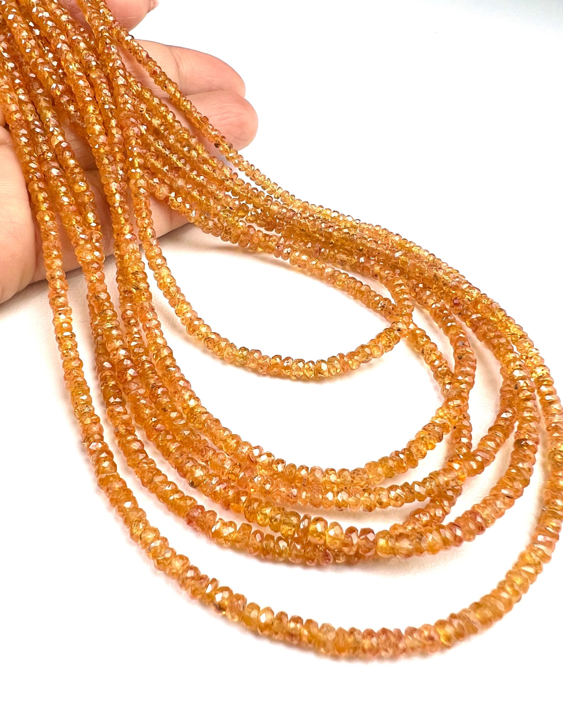 Natural Orange Sapphire Songea Sapphire 3.5mm Faceted roundel 7",14" strand jewelry making spectacular beads. Rare gemstone 14" st 50 cts