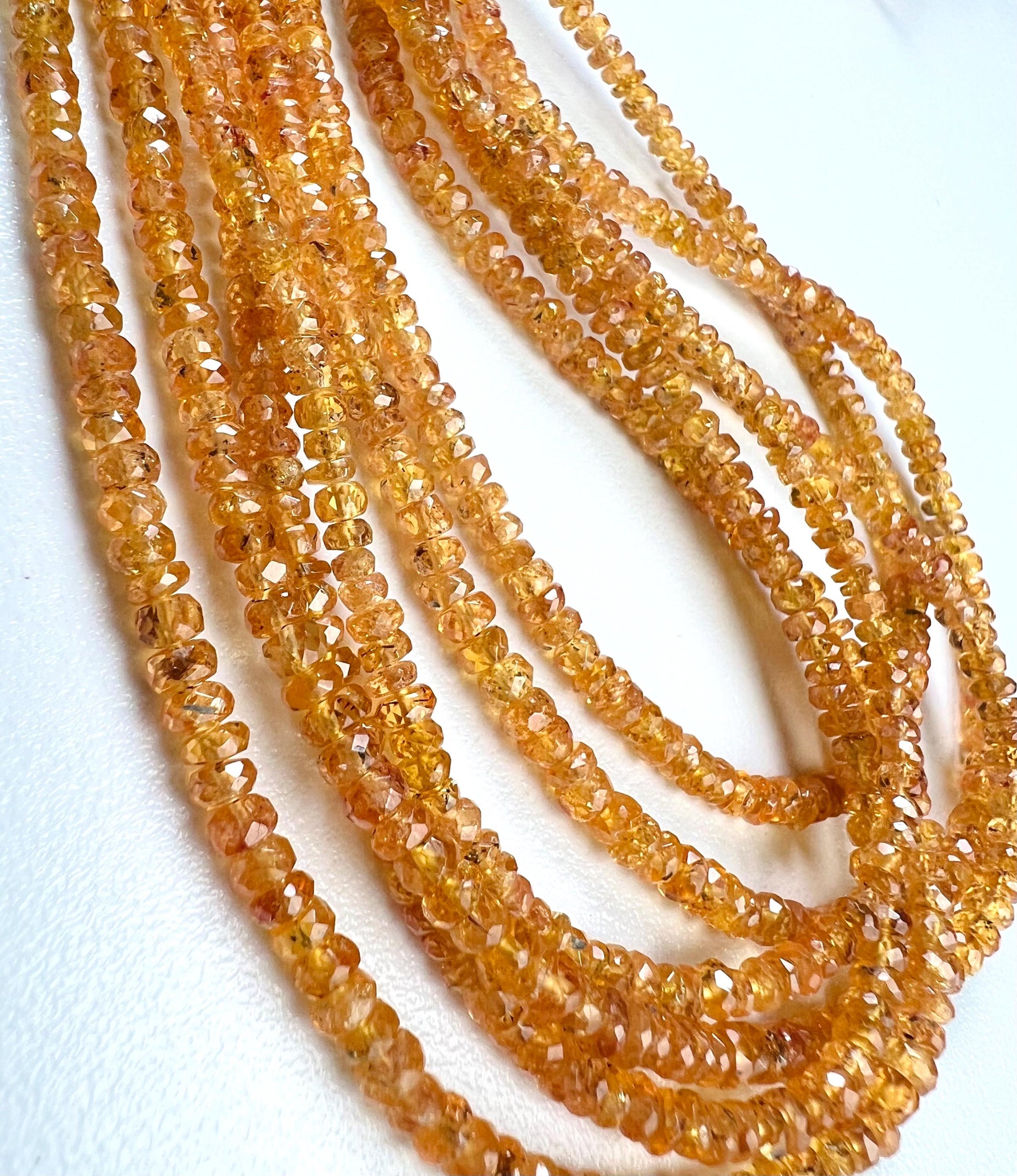 Natural Orange Sapphire Songea Sapphire 3.5mm Faceted roundel 7",14" strand jewelry making spectacular beads. Rare gemstone 14" st 50 cts