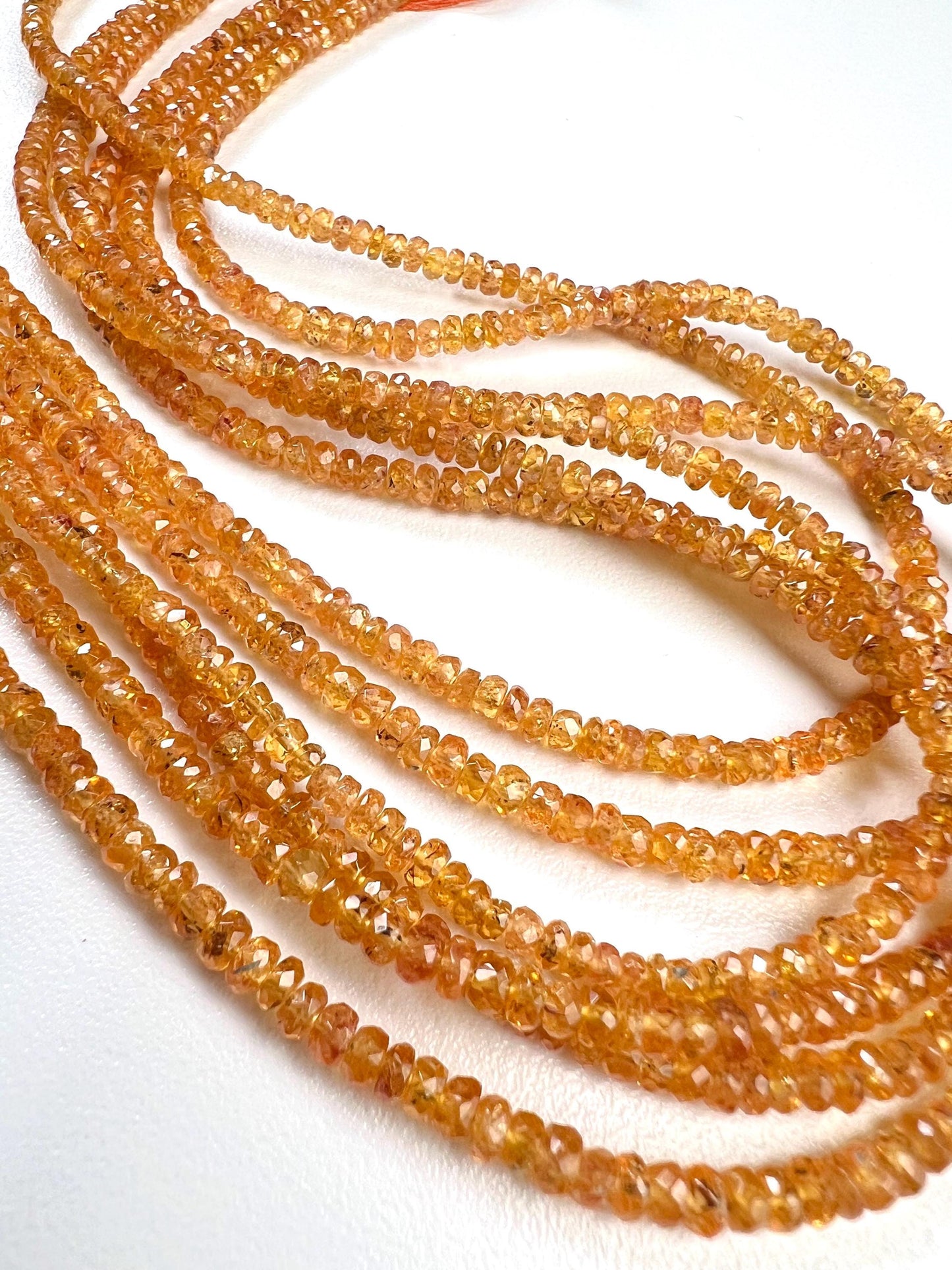 Natural Orange Sapphire Songea Sapphire 3.5mm Faceted roundel 7",14" strand jewelry making spectacular beads. Rare gemstone 14" st 50 cts