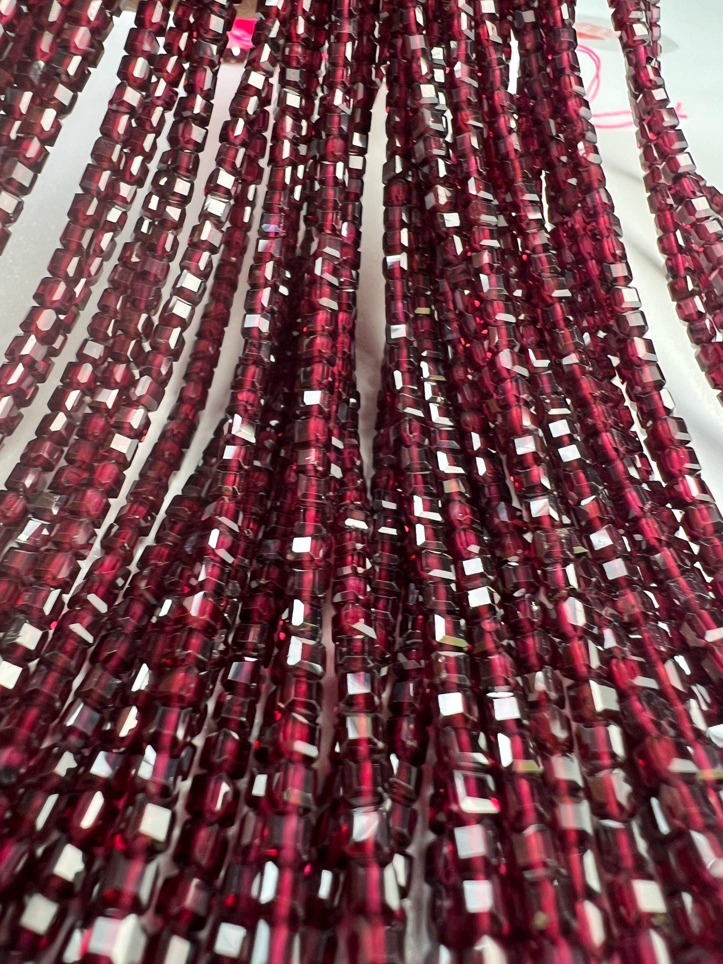 Natural Garnet cube Mozambique Garnet 3mm Faceted Cube Merlot Dark Red Jewelry Making Gemstone Beads, Rare, Beautiful Gemstone 14” strand