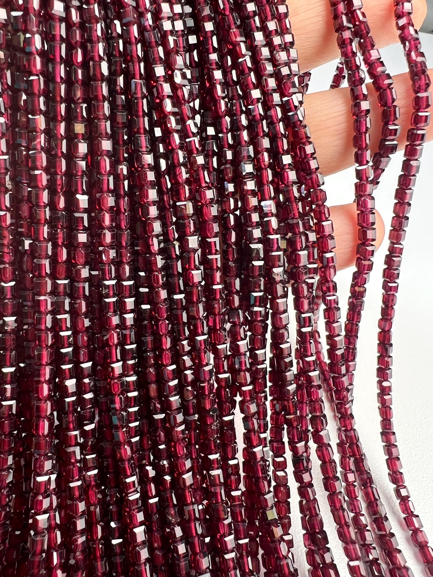 Natural Garnet cube Mozambique Garnet 3mm Faceted Cube Merlot Dark Red Jewelry Making Gemstone Beads, Rare, Beautiful Gemstone 14” strand