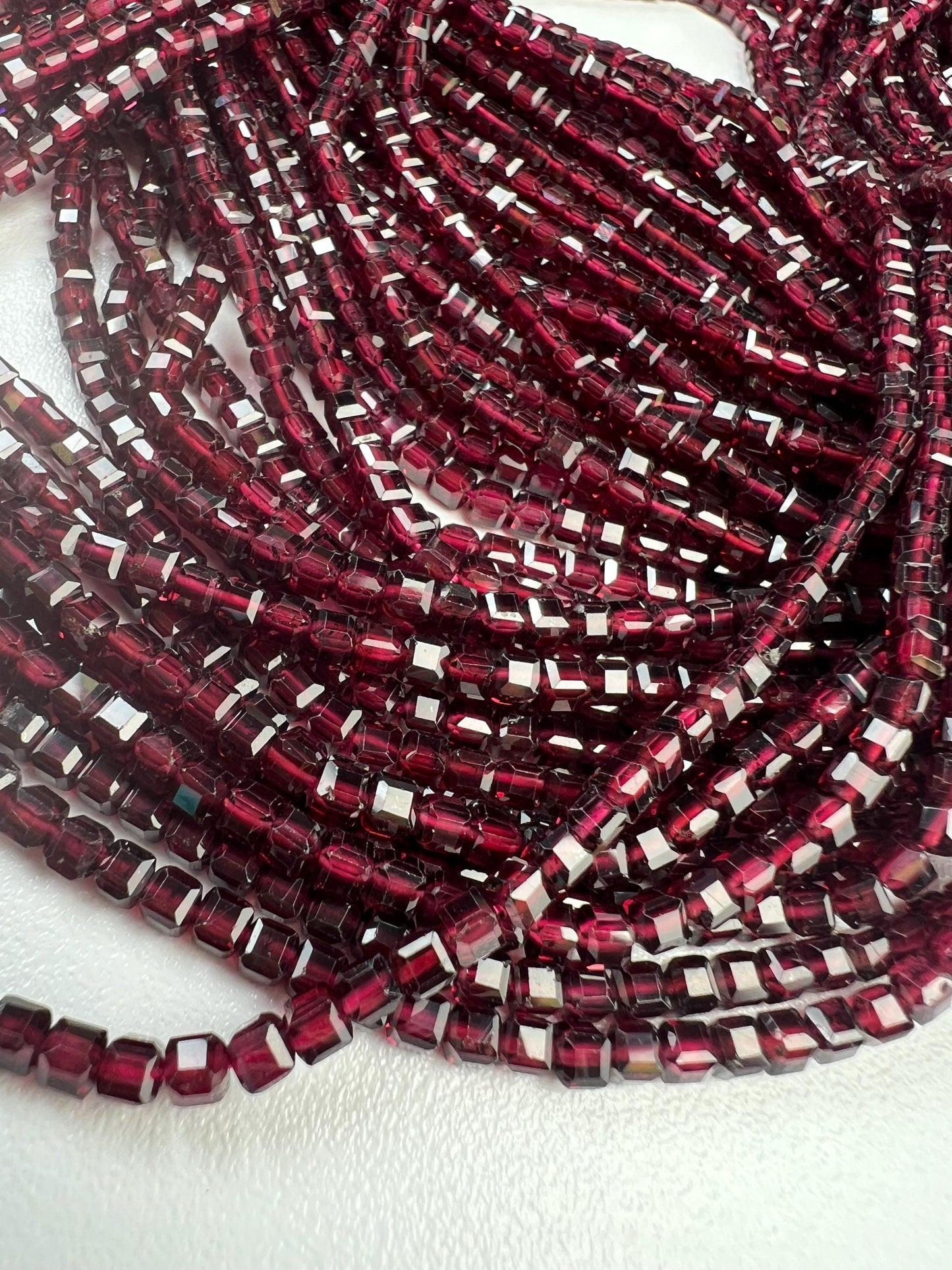 Natural Garnet cube Mozambique Garnet 3mm Faceted Cube Merlot Dark Red Jewelry Making Gemstone Beads, Rare, Beautiful Gemstone 14” strand