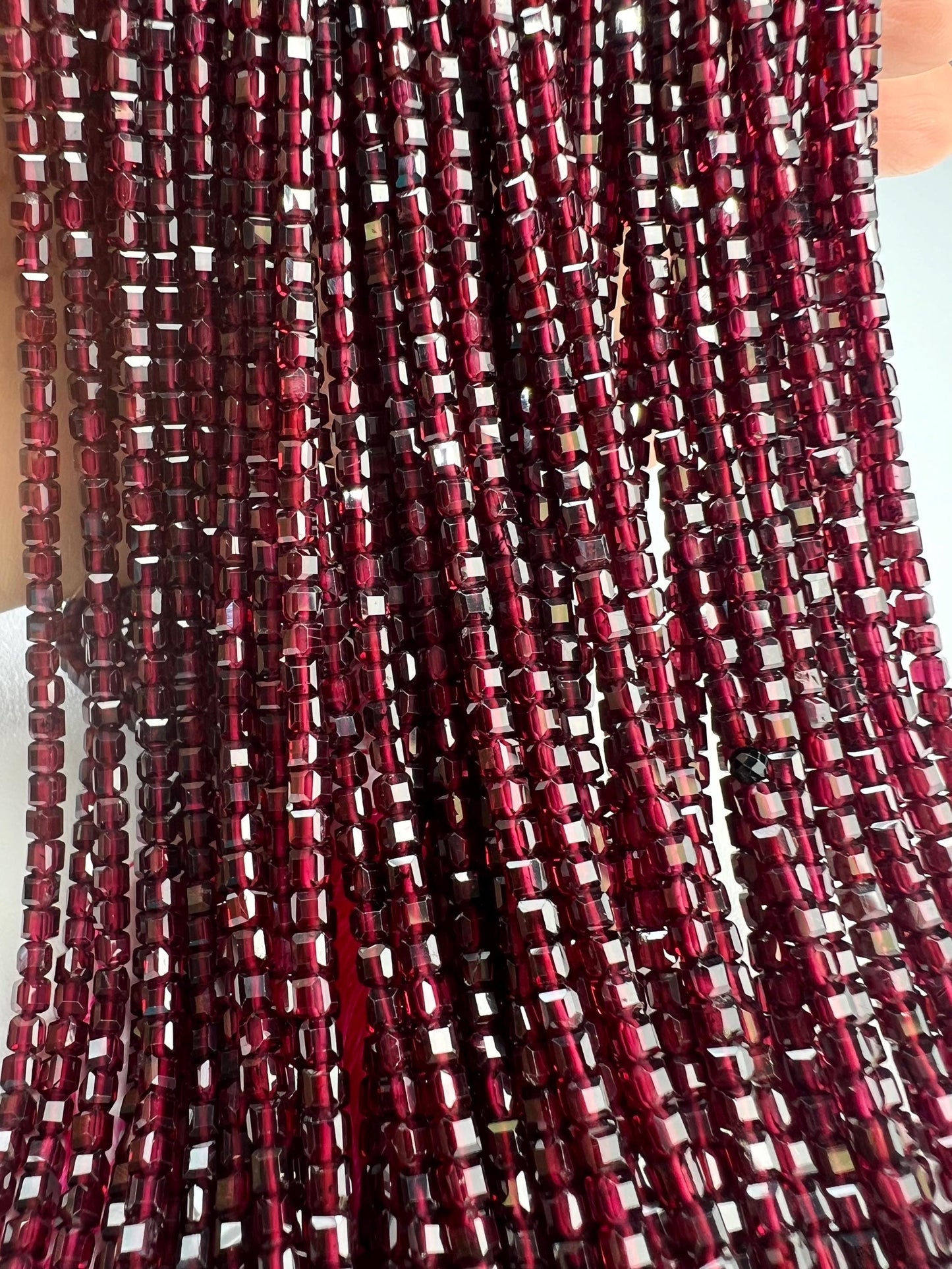 Natural Garnet cube Mozambique Garnet 3mm Faceted Cube Merlot Dark Red Jewelry Making Gemstone Beads, Rare, Beautiful Gemstone 14” strand