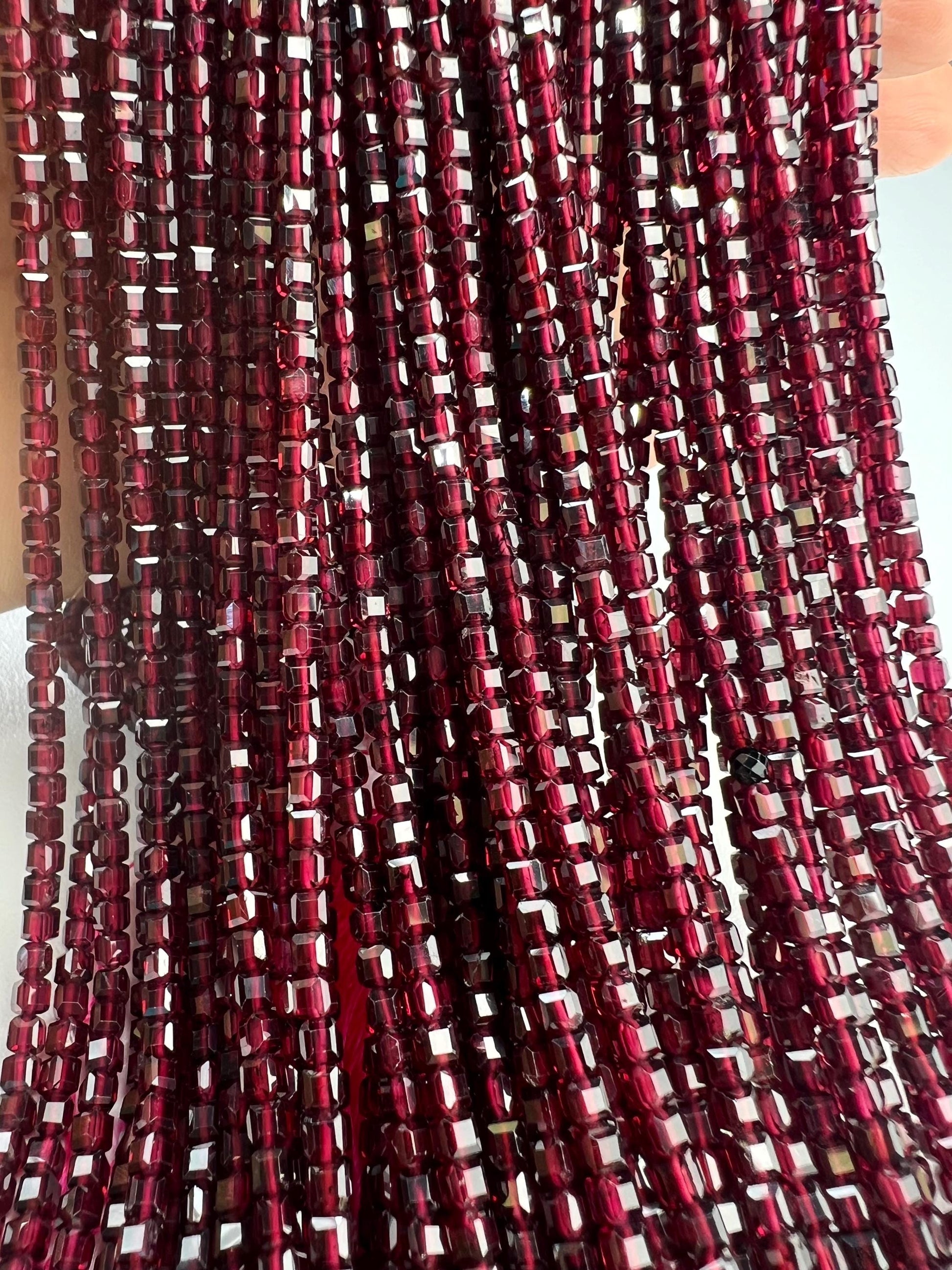Natural Garnet cube Mozambique Garnet 3mm Faceted Cube Merlot Dark Red Jewelry Making Gemstone Beads, Rare, Beautiful Gemstone 14” strand