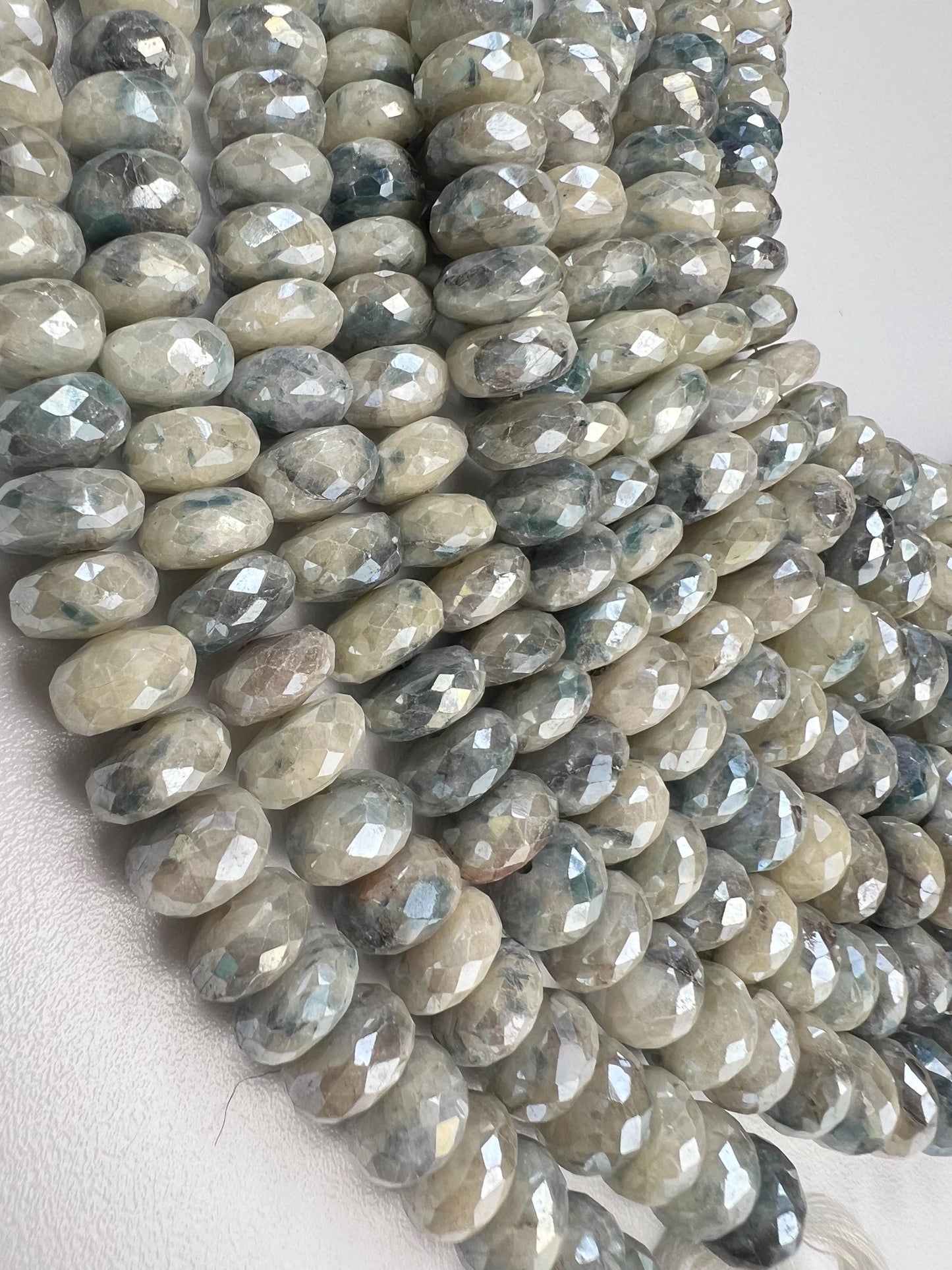 Natural Silverite white Sapphire Faceted White blue Large size Roundel 10.5-11.5mm big Jewelry Making Gemstone Beads 8" strand