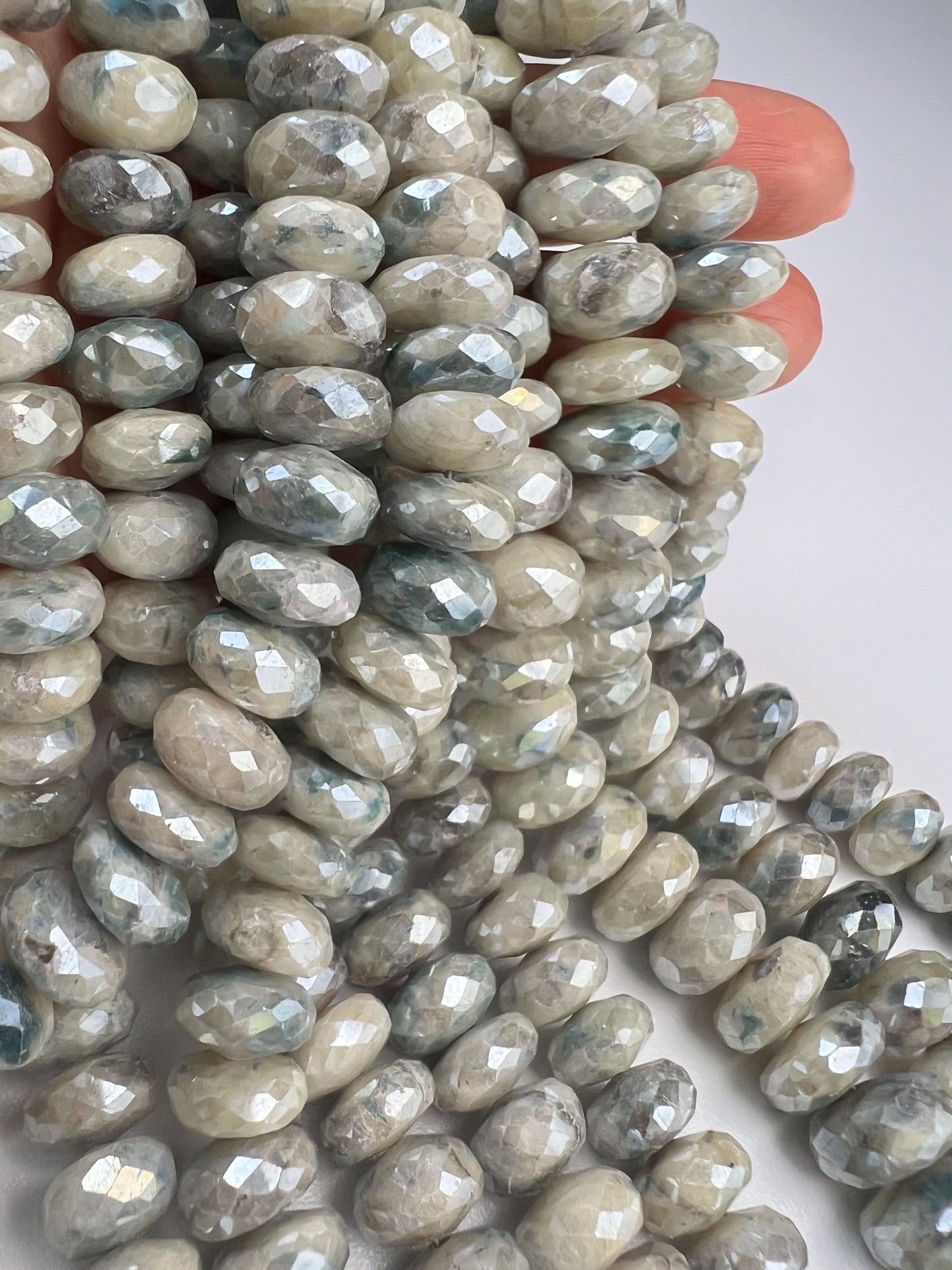 Natural Silverite white Sapphire Faceted White blue Large size Roundel 10.5-11.5mm big Jewelry Making Gemstone Beads 8" strand