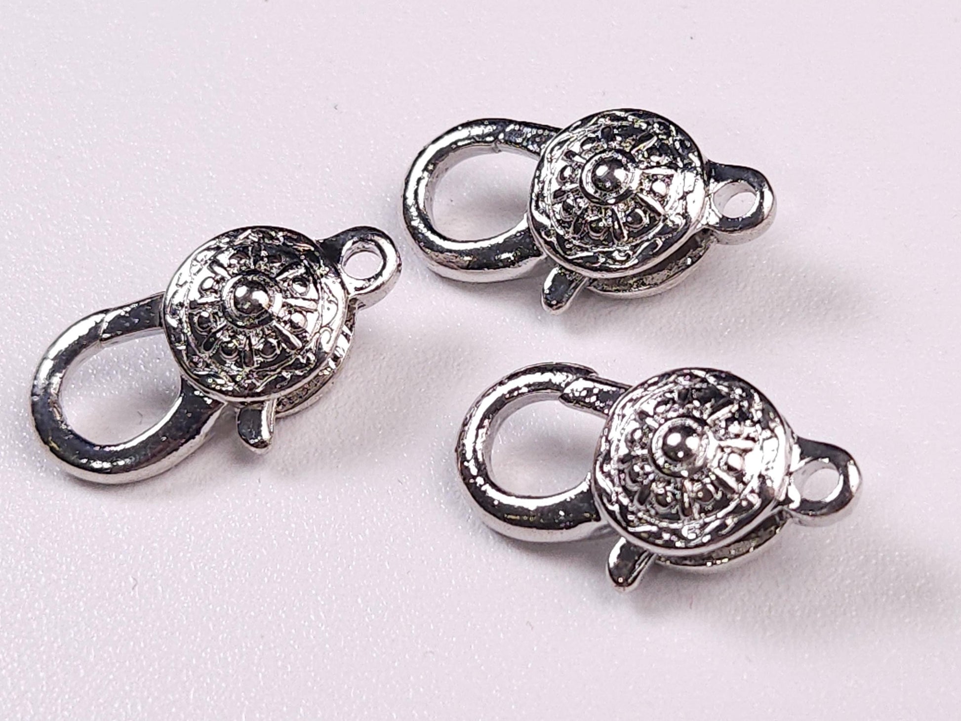 Floral Rhodium Silver Lobster Clasp, Jewelry Making