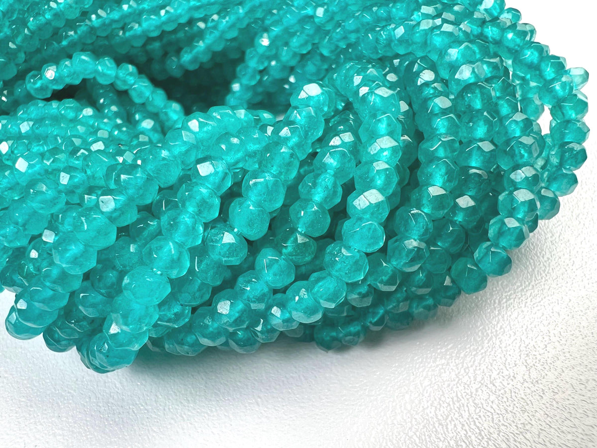 Neon Blue Apatite 4mm Faceted Roundel Beads 15” full strand for Jewelry Making Apatite Beads