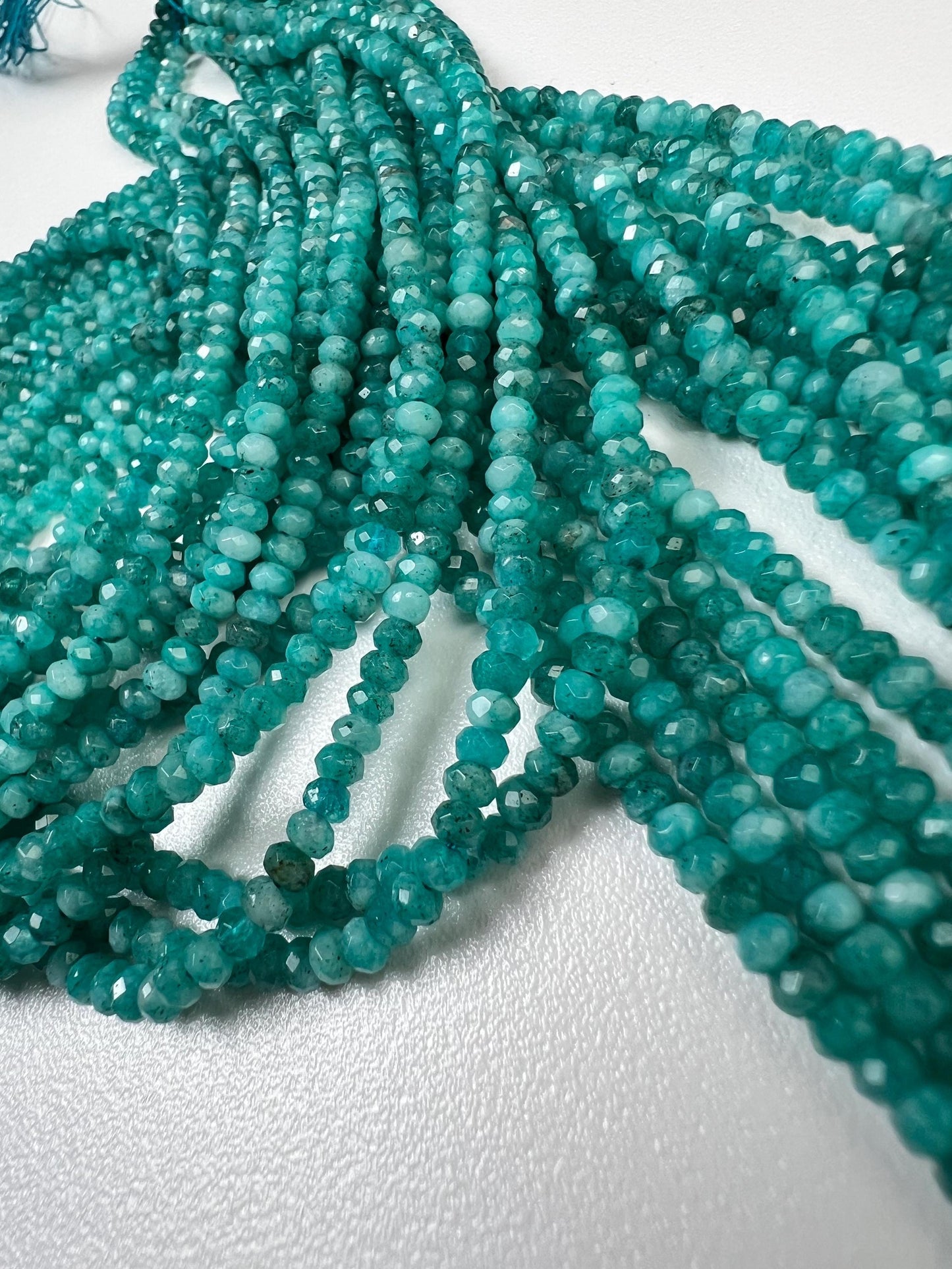 Neon Blue Apatite Jade 4mm Faceted Roundel Beads 15” full strand for Jewelry Making Beads