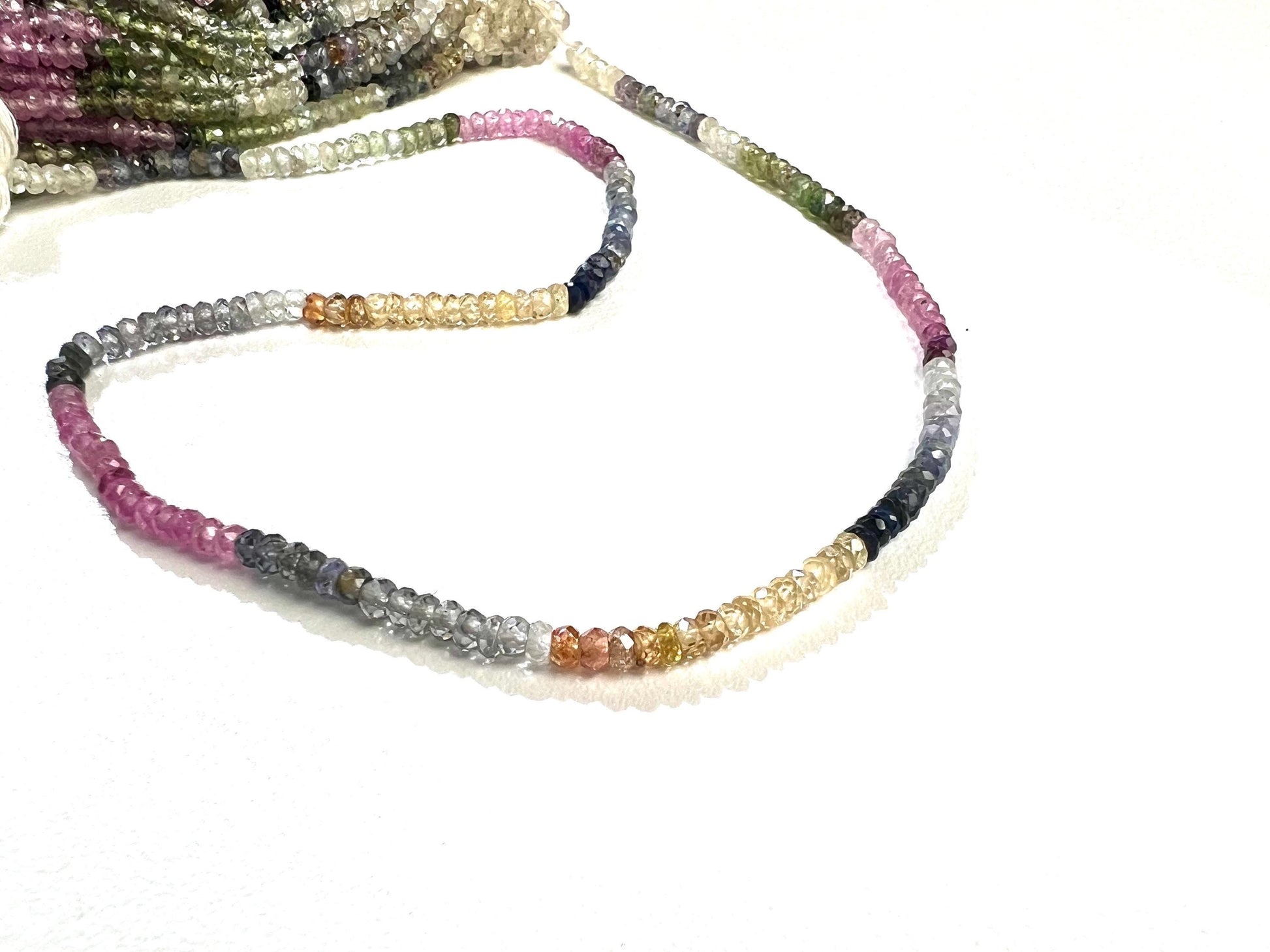Natural Multi Sapphire 3-3.5mm Faceted Roundel rainbow Gemstone Jewelry making Beads in 7"/14" Strand, High Quality natural sapphire bead