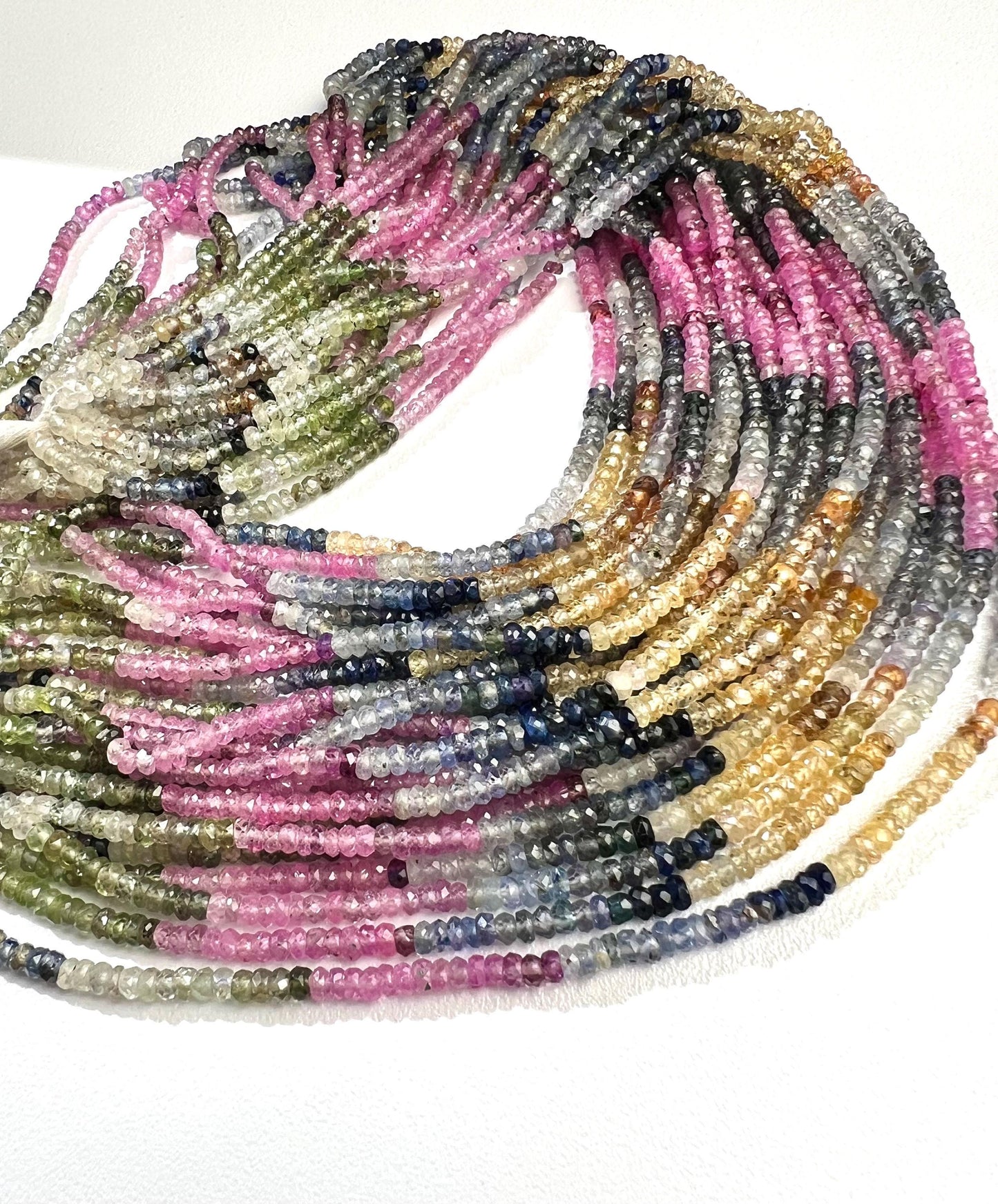 Natural Multi Sapphire 3-3.5mm Faceted Roundel rainbow Gemstone Jewelry making Beads in 7"/14" Strand, High Quality natural sapphire bead