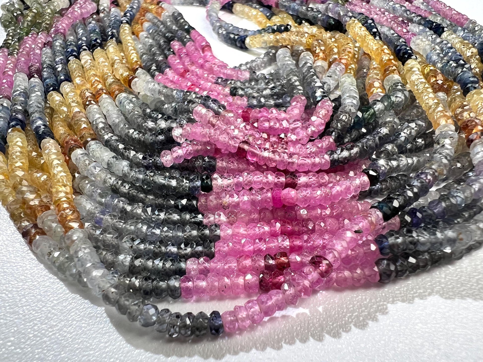 Natural Multi Sapphire 3-3.5mm Faceted Roundel rainbow Gemstone Jewelry making Beads in 7"/14" Strand, High Quality natural sapphire bead