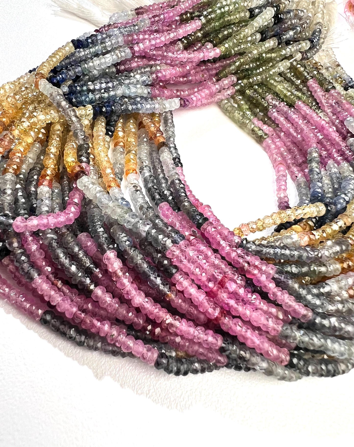 Natural Multi Sapphire 3-3.5mm Faceted Roundel rainbow Gemstone Jewelry making Beads in 7"/14" Strand, High Quality natural sapphire bead