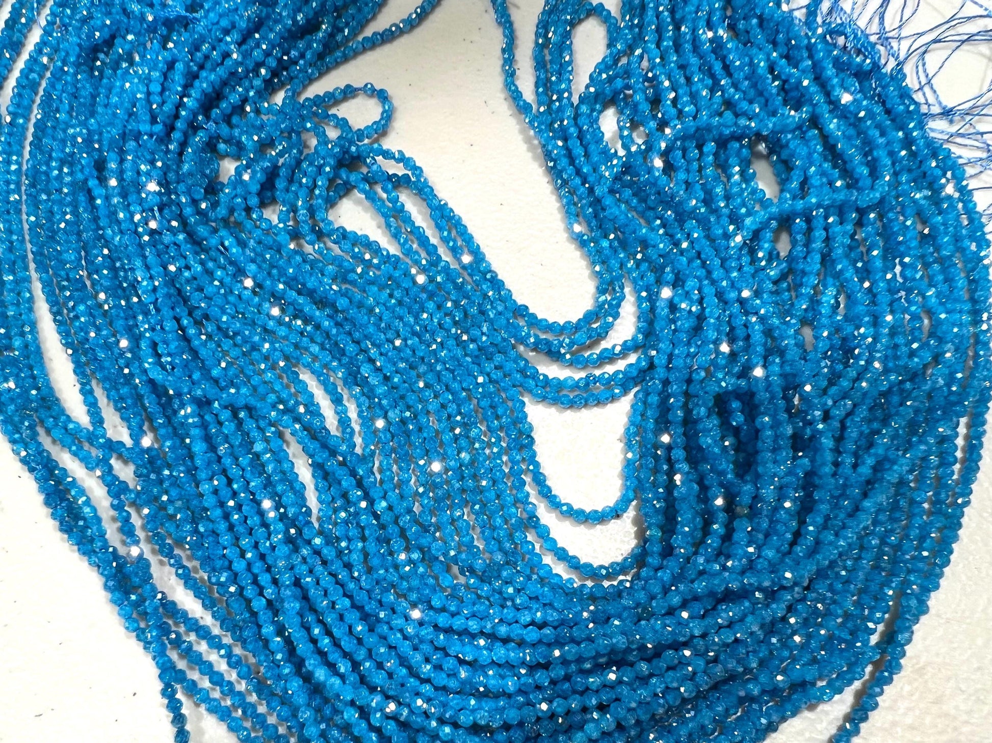 Blue Zircon Micro Faceted 2mm Round AAA quality NaturalGemstone Jewelry Making Beads Bright blue 14" Strand
