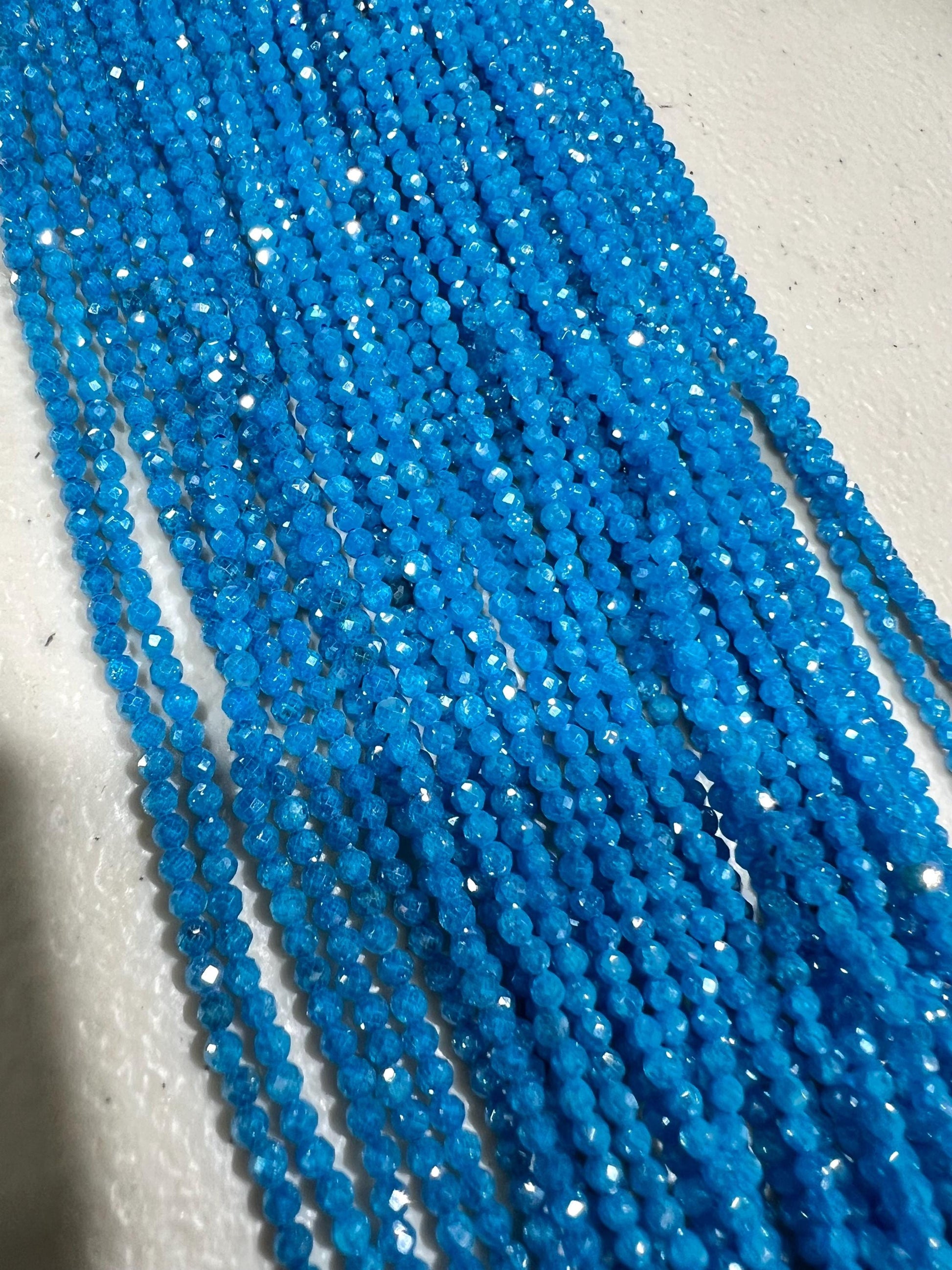 Blue Zircon Micro Faceted 2mm Round AAA quality NaturalGemstone Jewelry Making Beads Bright blue 14" Strand