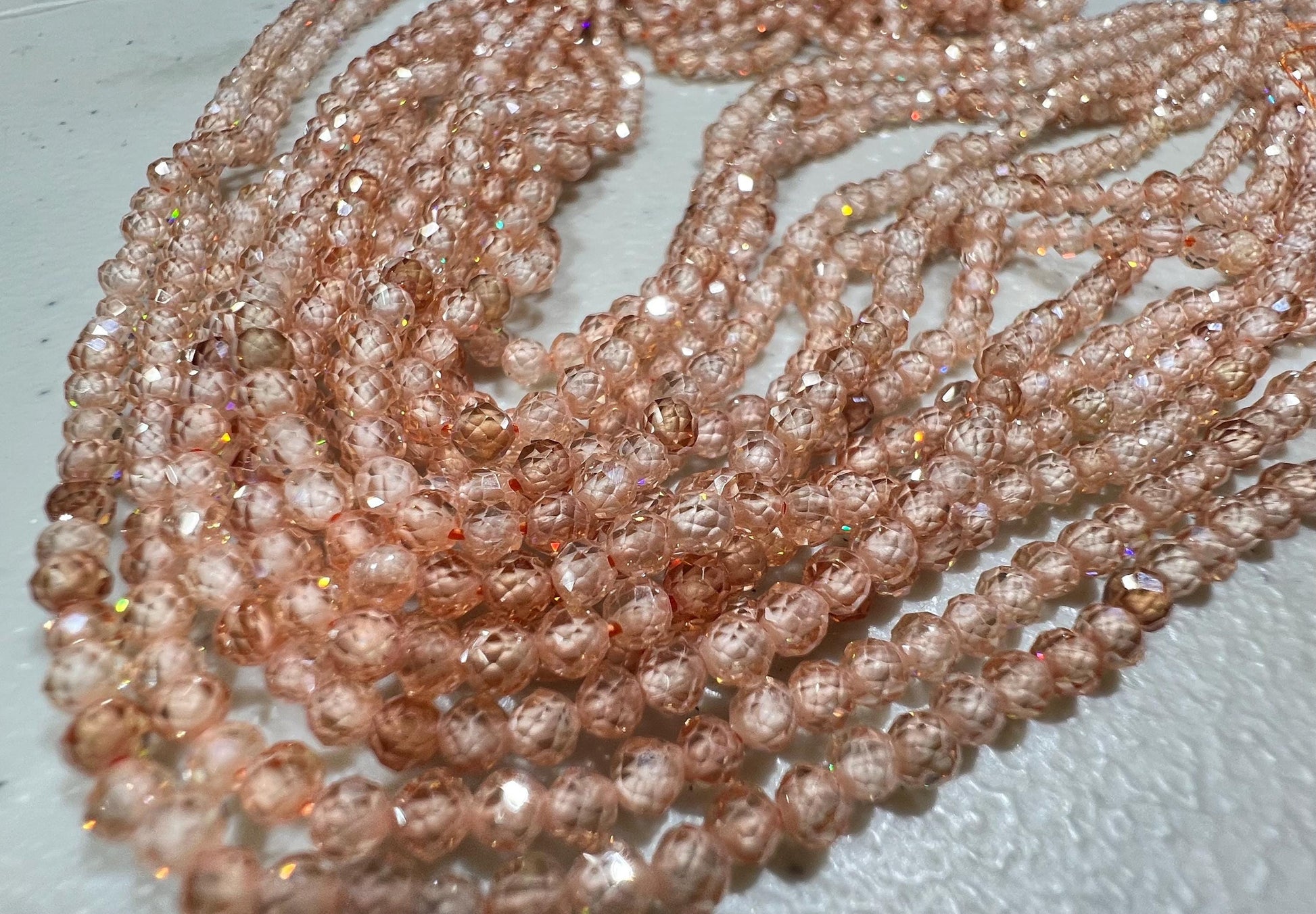 Natural Zircon champagne color Micro Faceted 3mm Round AAA quality bead Jewelry Making Beads Bright peach, beige 14" full Strand heavy wt