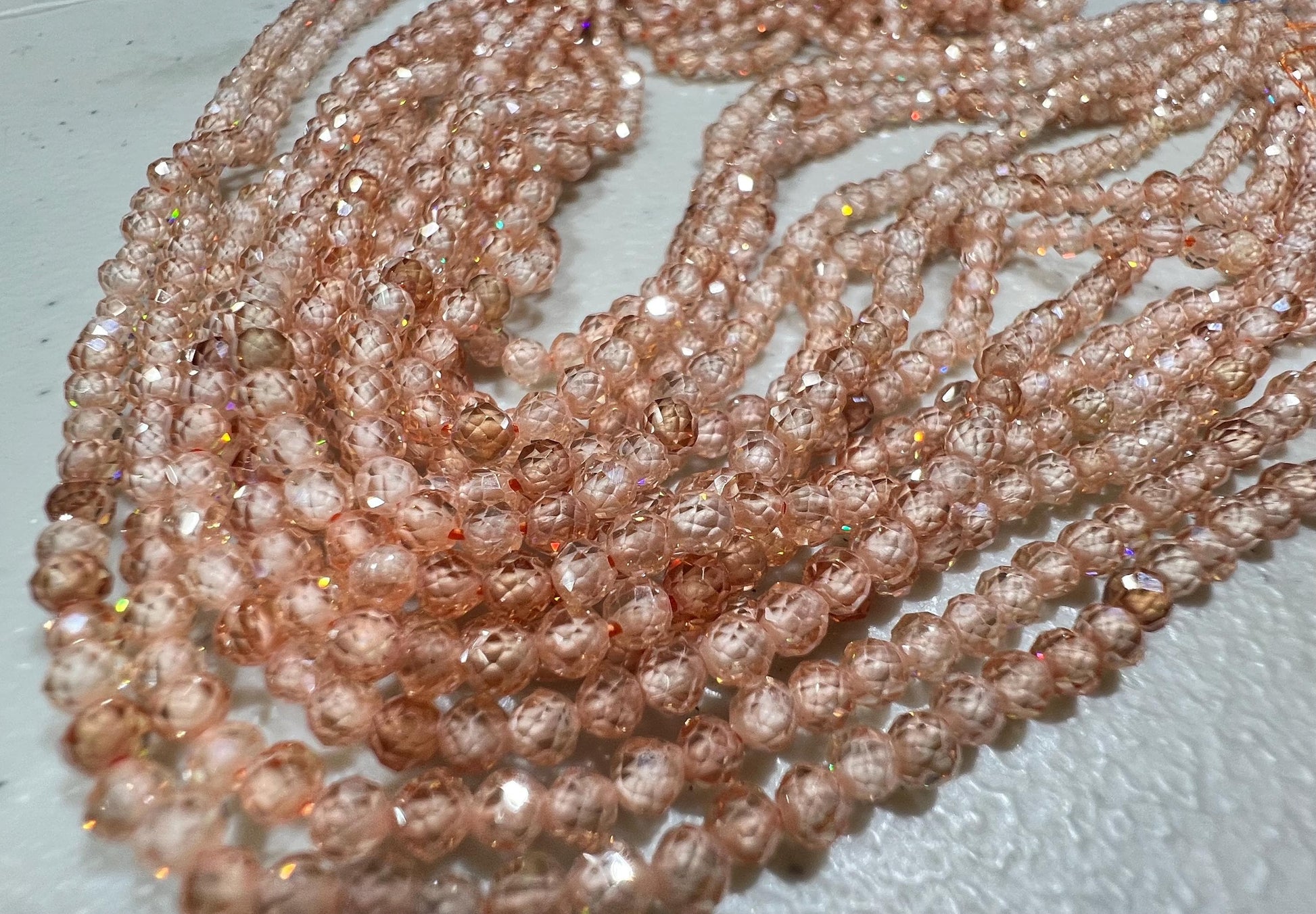 Natural Zircon champagne color Micro Faceted 3mm Round AAA quality bead Jewelry Making Beads Bright peach, beige 14" full Strand heavy wt
