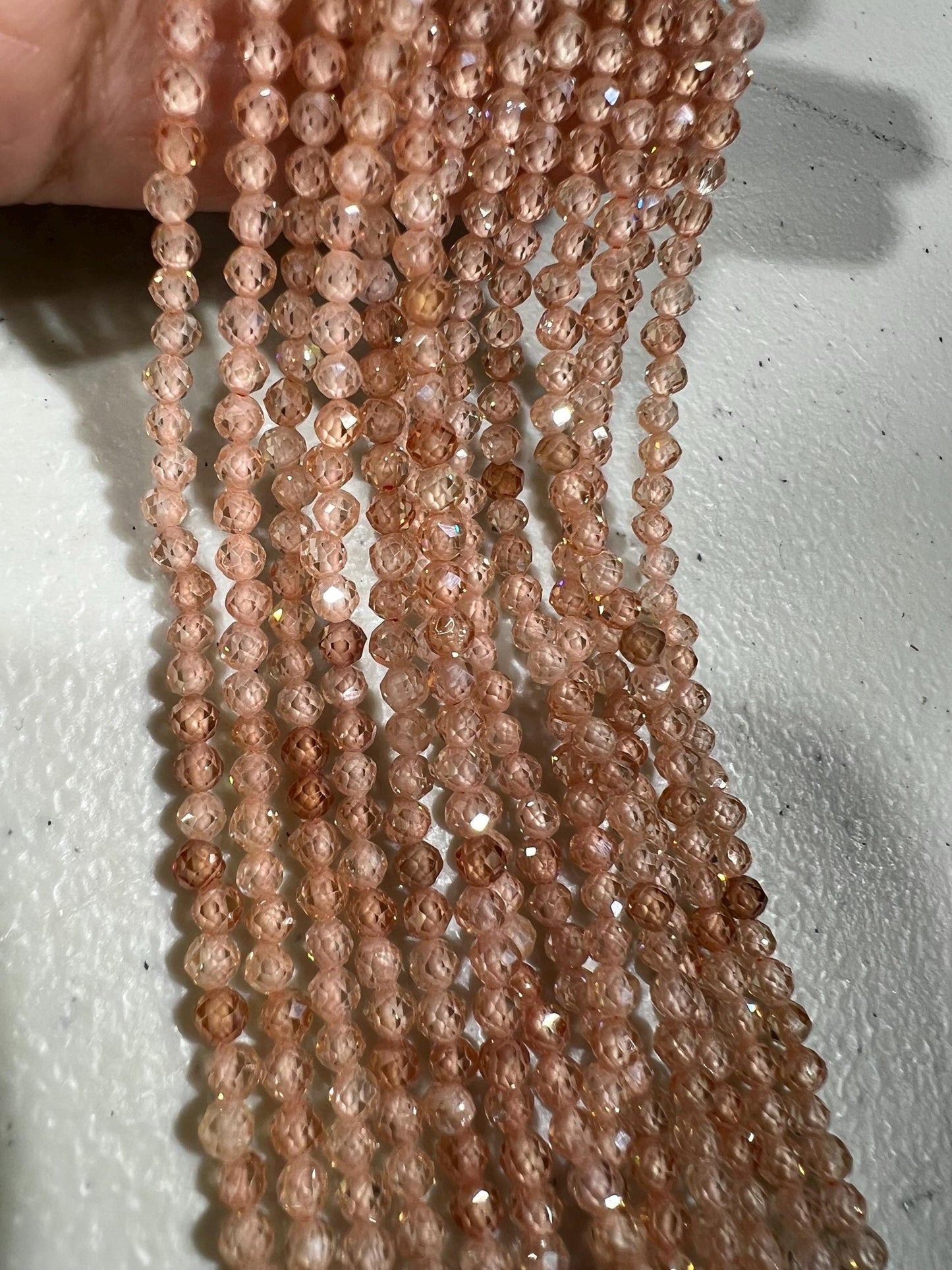 Natural Zircon champagne color Micro Faceted 3mm Round AAA quality bead Jewelry Making Beads Bright peach, beige 14" full Strand heavy wt