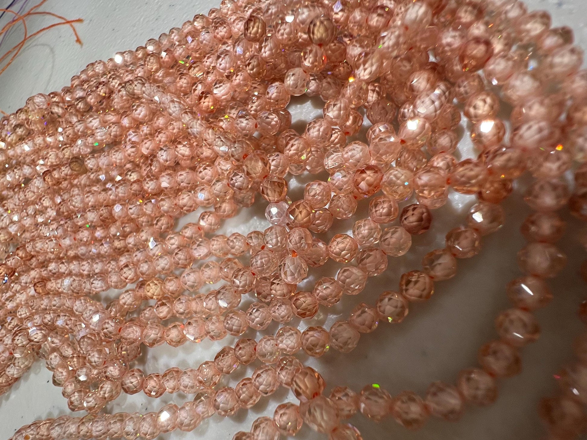 Natural Zircon champagne color Micro Faceted 3mm Round AAA quality bead Jewelry Making Beads Bright peach, beige 14" full Strand heavy wt