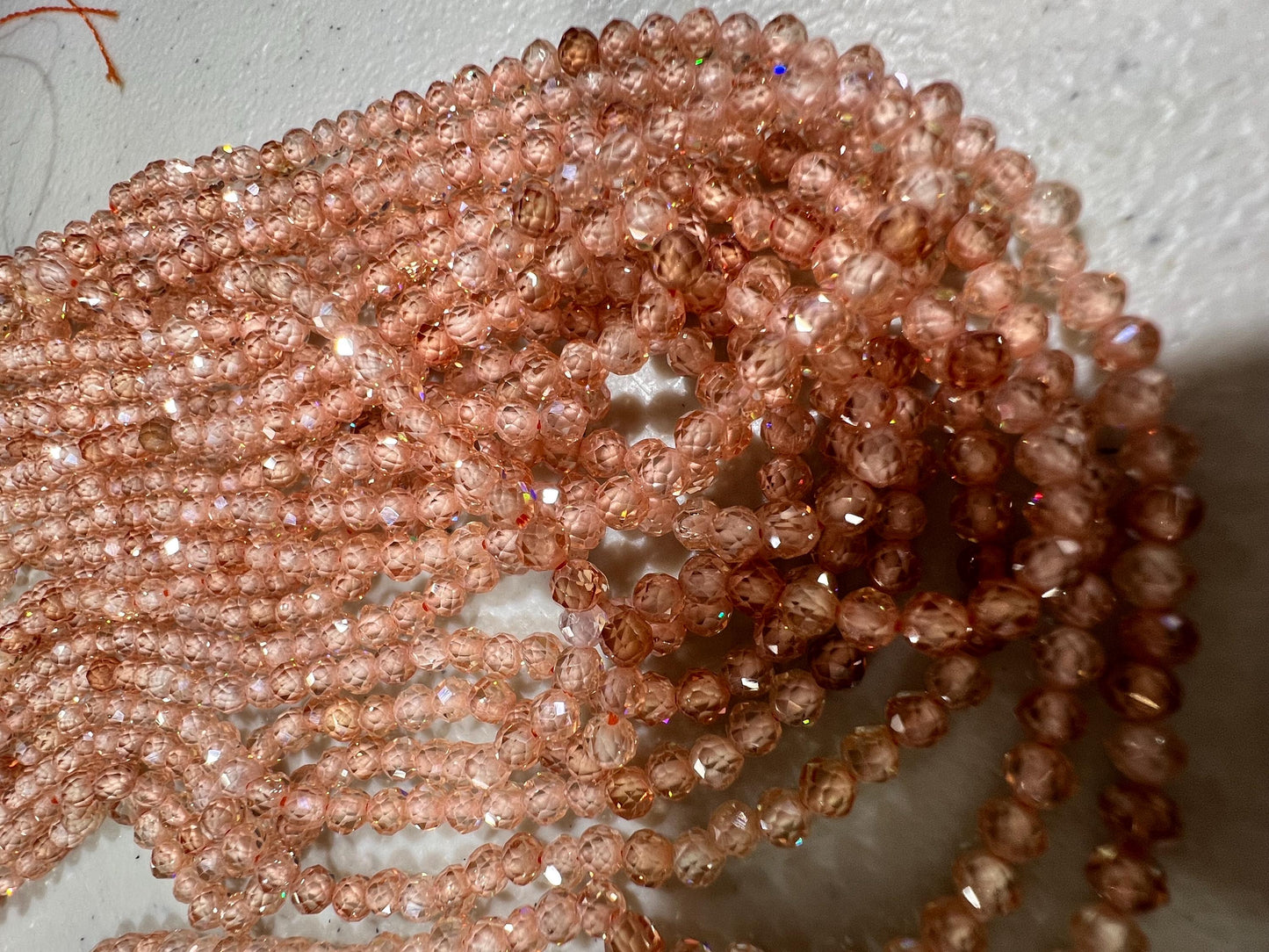 Natural Zircon champagne color Micro Faceted 3mm Round AAA quality bead Jewelry Making Beads Bright peach, beige 14" full Strand heavy wt