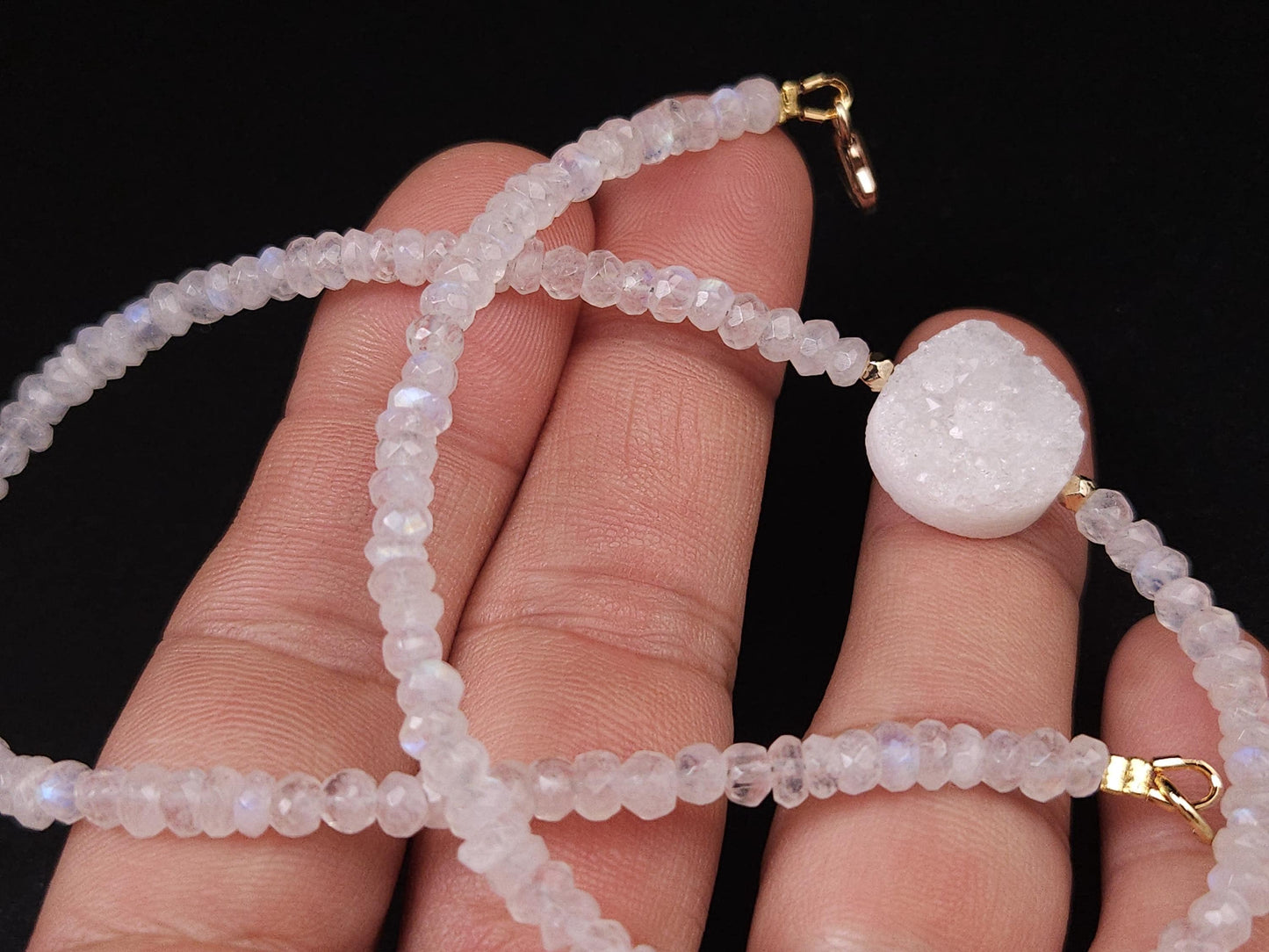 Natural Moonstone Faceted 4.5-5mm Rondelle with 15mm moonstone dime Front Choker layering gold Necklace Birthday, yoga,healing