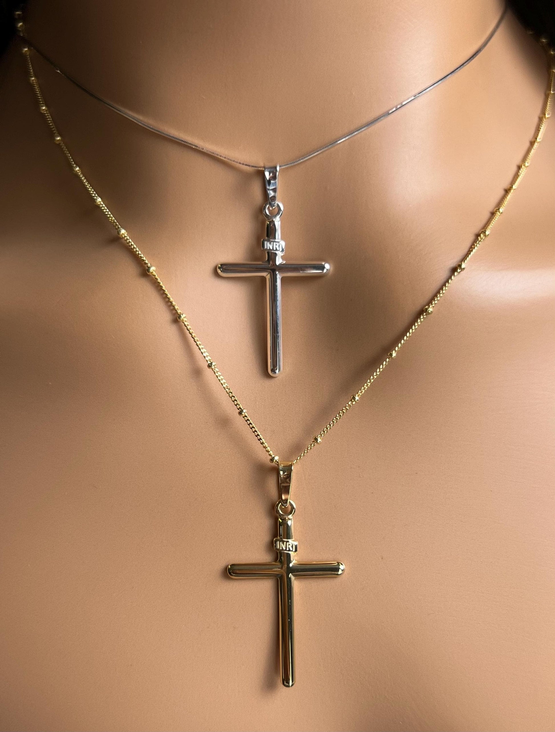 Solid 925 Sterling Silver and 18k gold vermeil Cross pendant 925 stamped High Quality Holiday Gift
