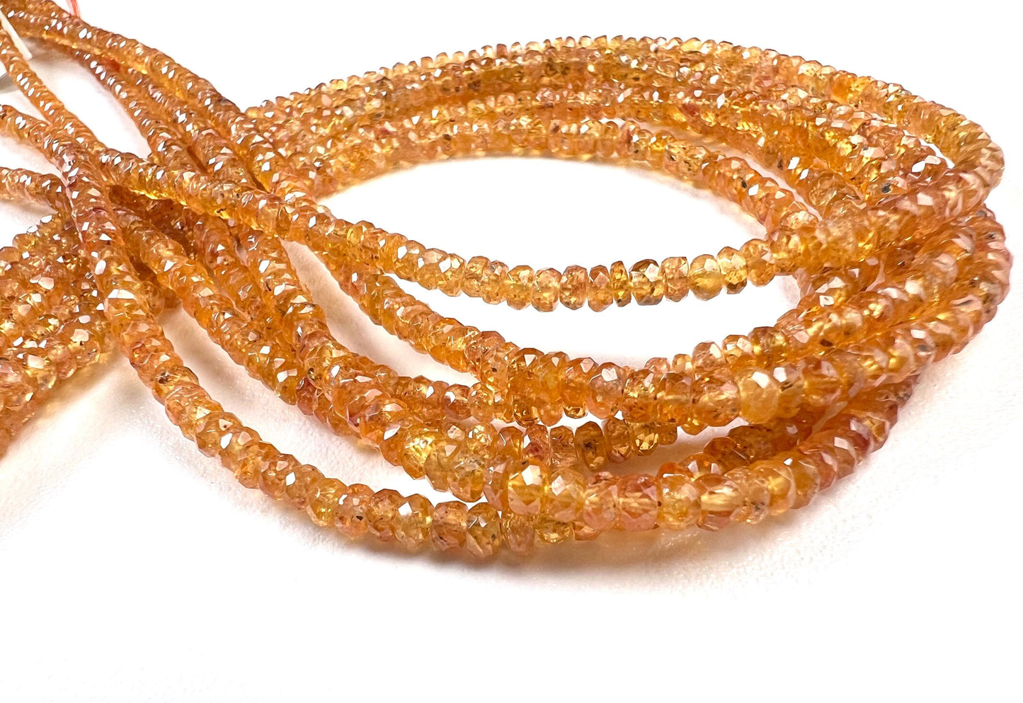 Natural Orange Sapphire Songea Sapphire 3.5mm Faceted roundel 7",14" strand jewelry making spectacular beads. Rare gemstone 14" st 50 cts