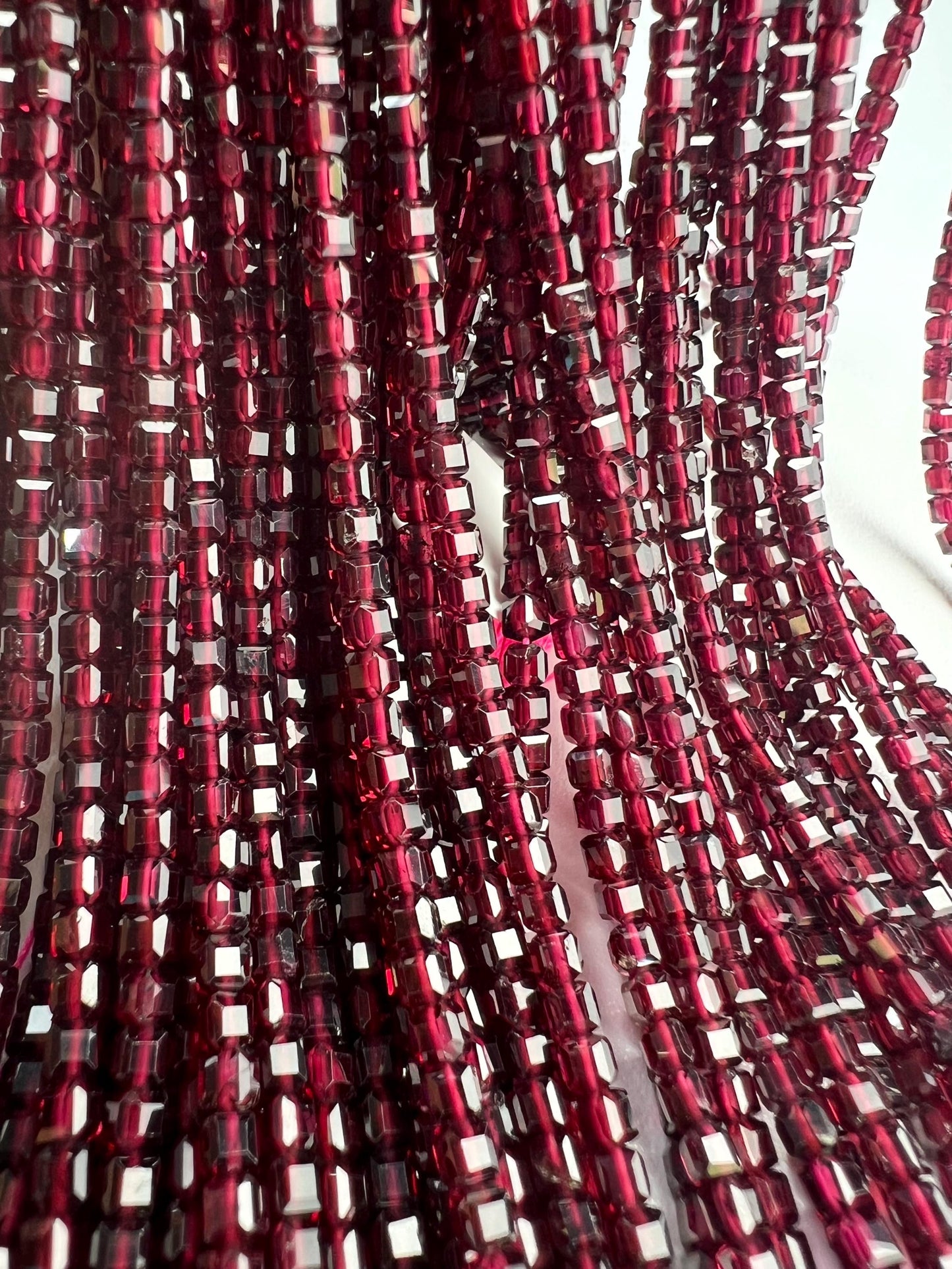 Natural Garnet cube Mozambique Garnet 3mm Faceted Cube Merlot Dark Red Jewelry Making Gemstone Beads, Rare, Beautiful Gemstone 14” strand