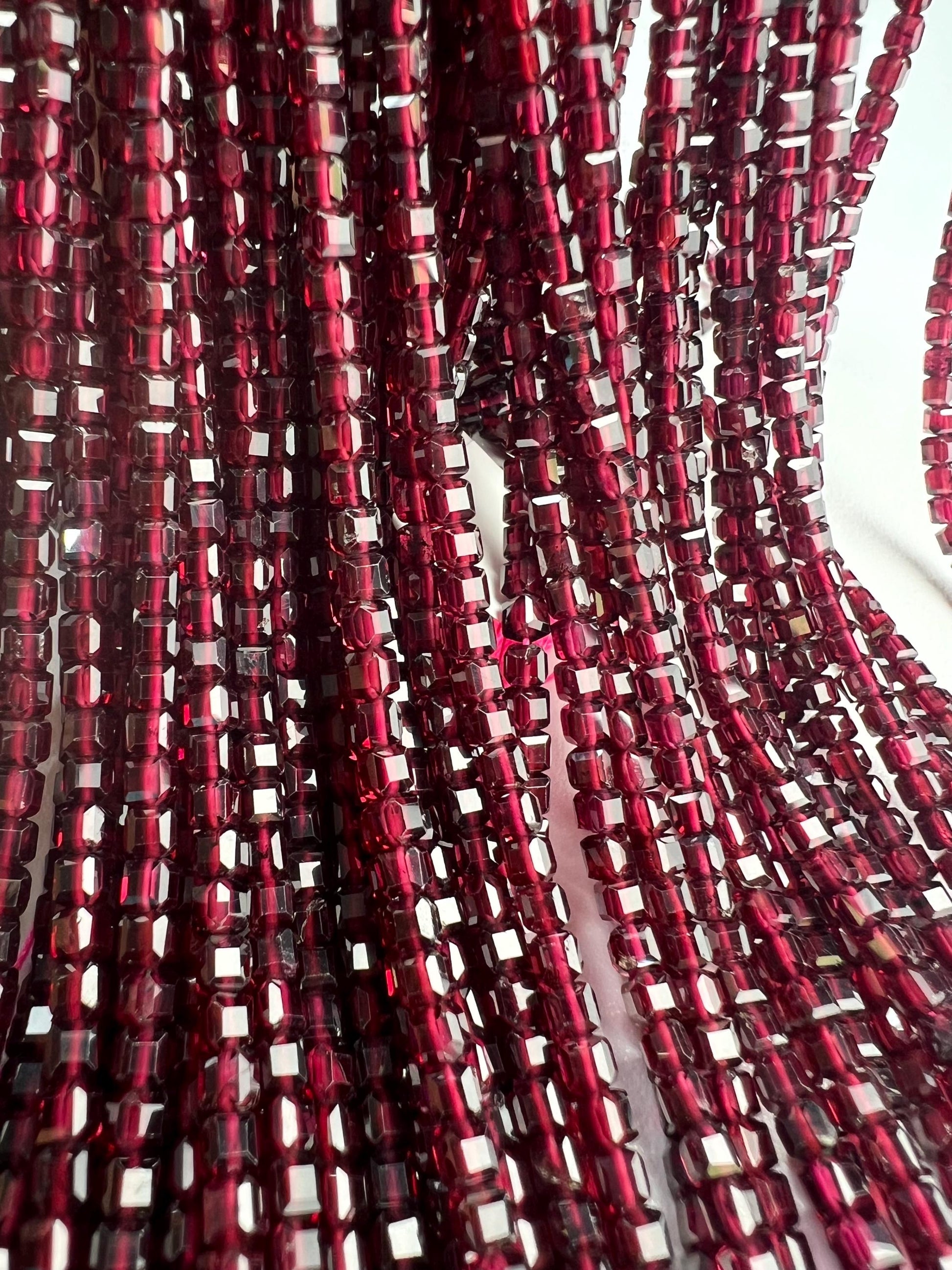 Natural Garnet cube Mozambique Garnet 3mm Faceted Cube Merlot Dark Red Jewelry Making Gemstone Beads, Rare, Beautiful Gemstone 14” strand