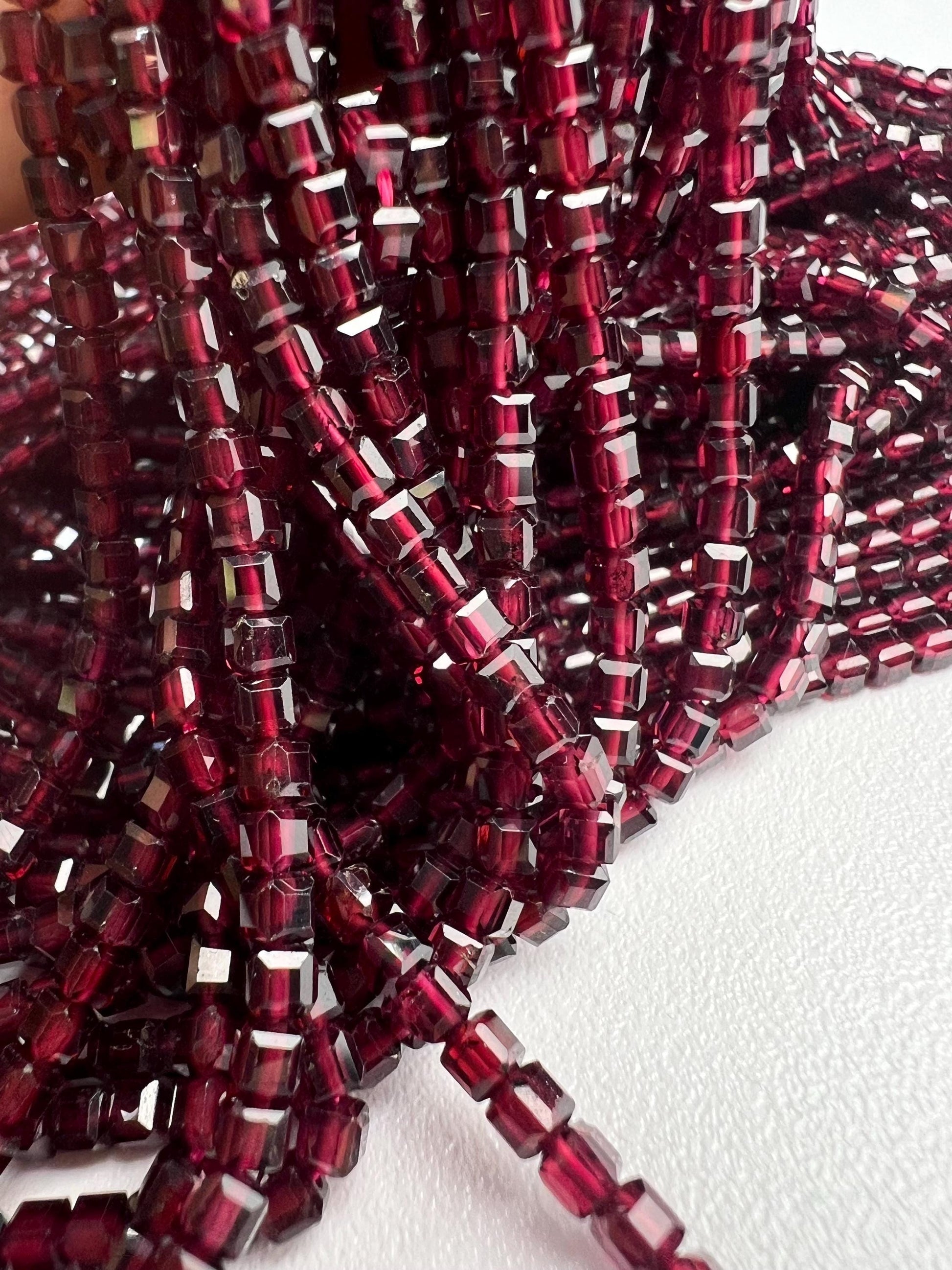 Natural Garnet cube Mozambique Garnet 3mm Faceted Cube Merlot Dark Red Jewelry Making Gemstone Beads, Rare, Beautiful Gemstone 14” strand