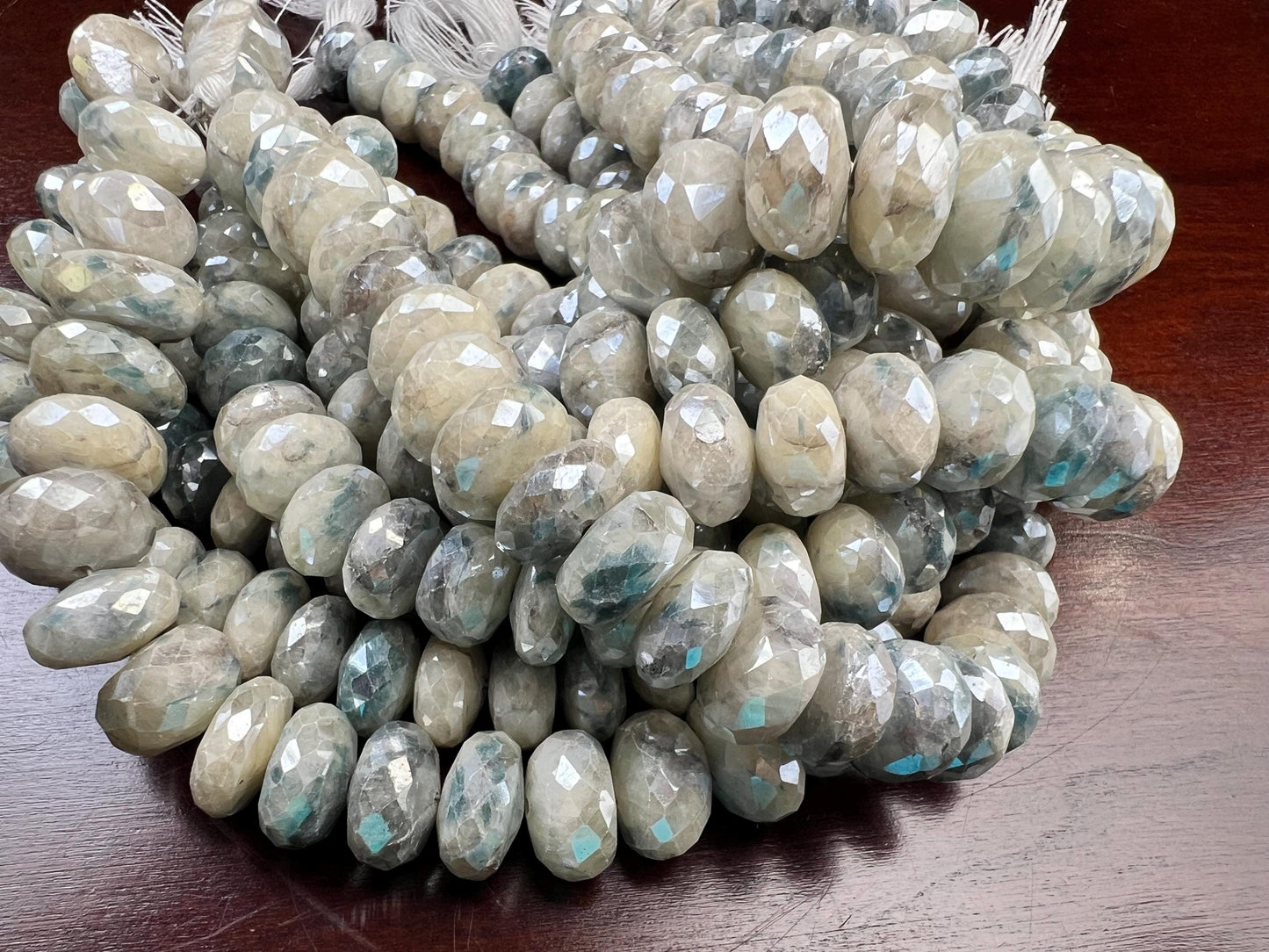 Natural Silverite white Sapphire Faceted White blue Large size Roundel 10.5-11.5mm big Jewelry Making Gemstone Beads 8" strand