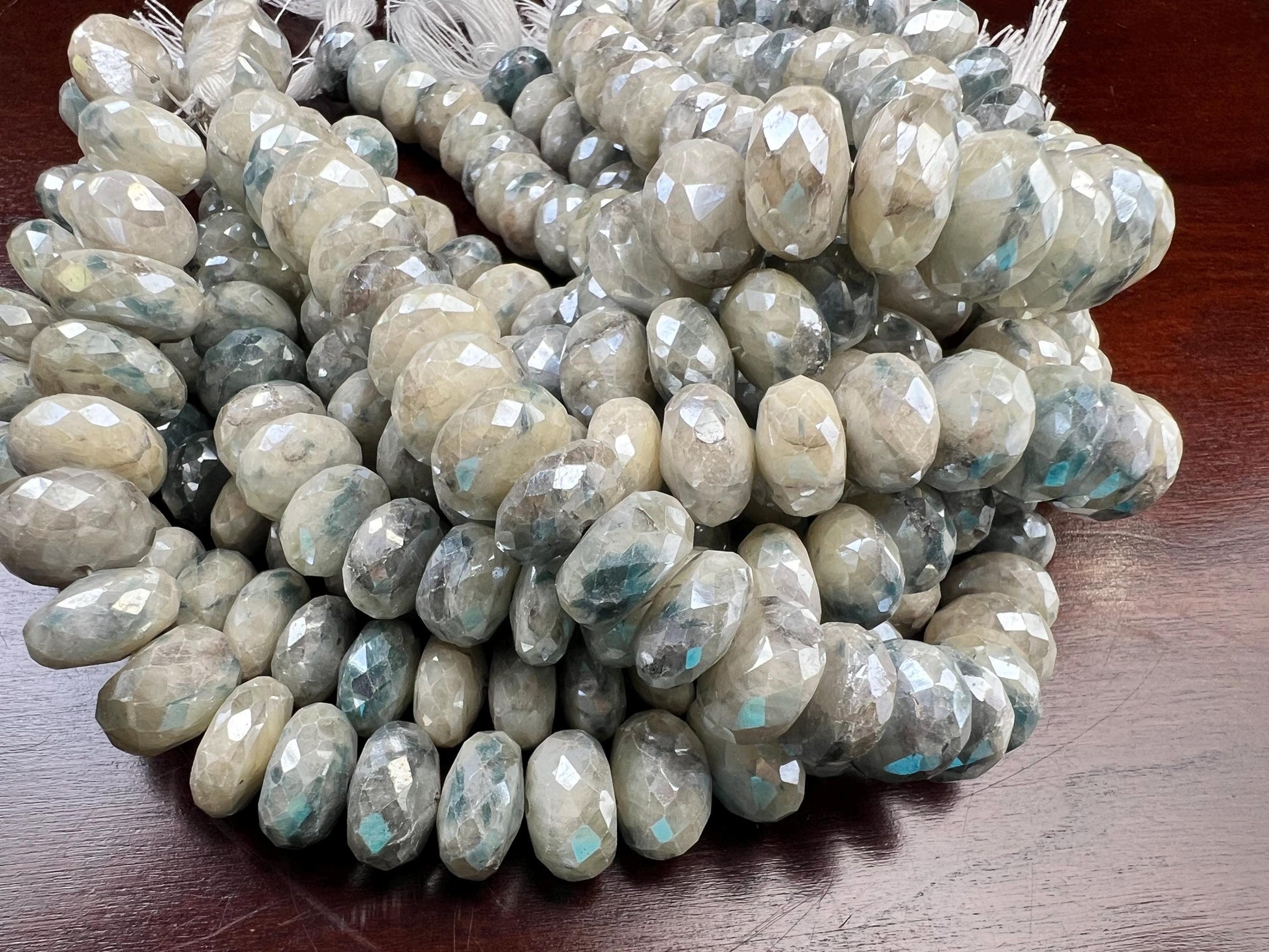 Natural Silverite white Sapphire Faceted White blue Large size Roundel 10.5-11.5mm big Jewelry Making Gemstone Beads 8" strand